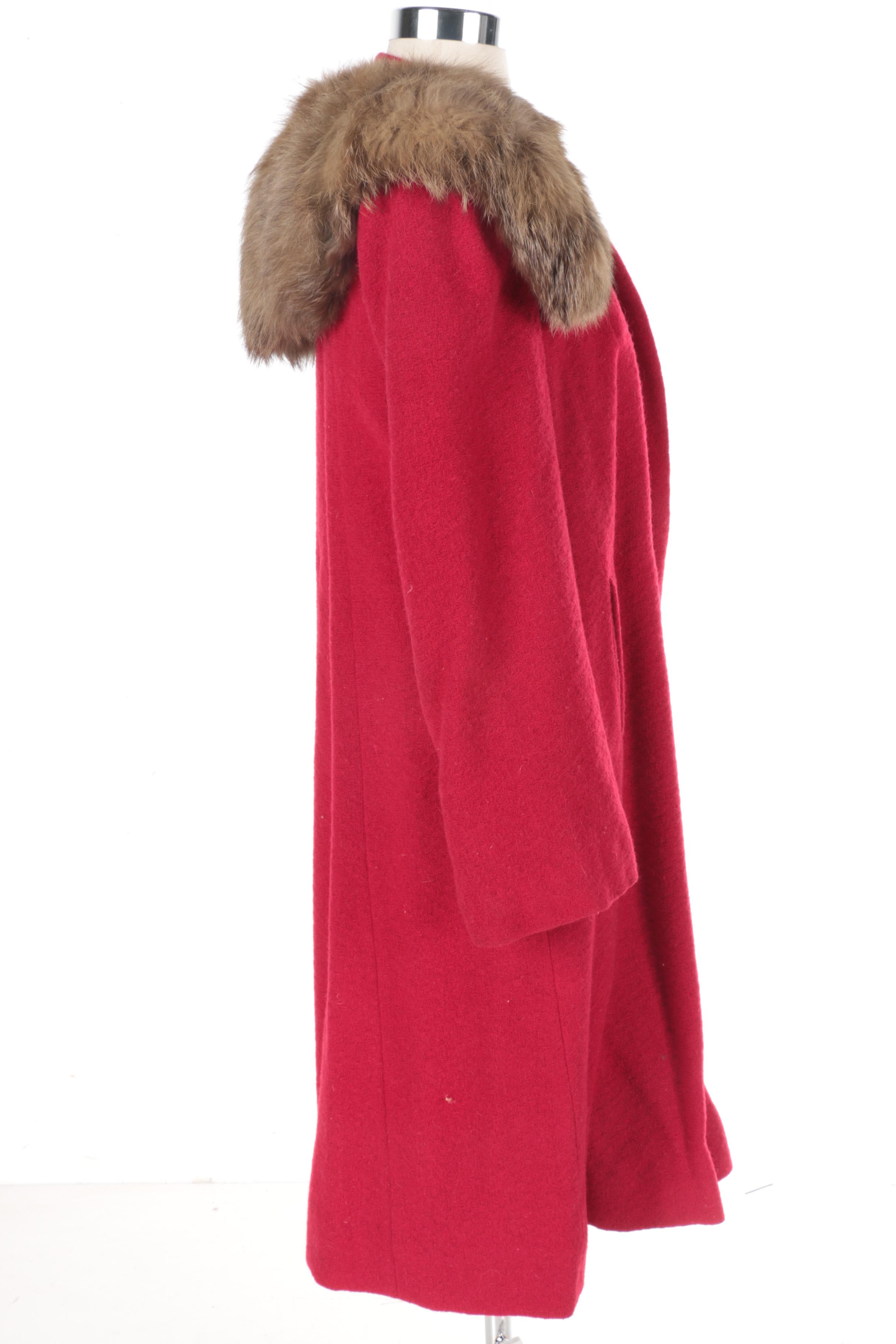 Red Coat with Rabbit Fur Collar