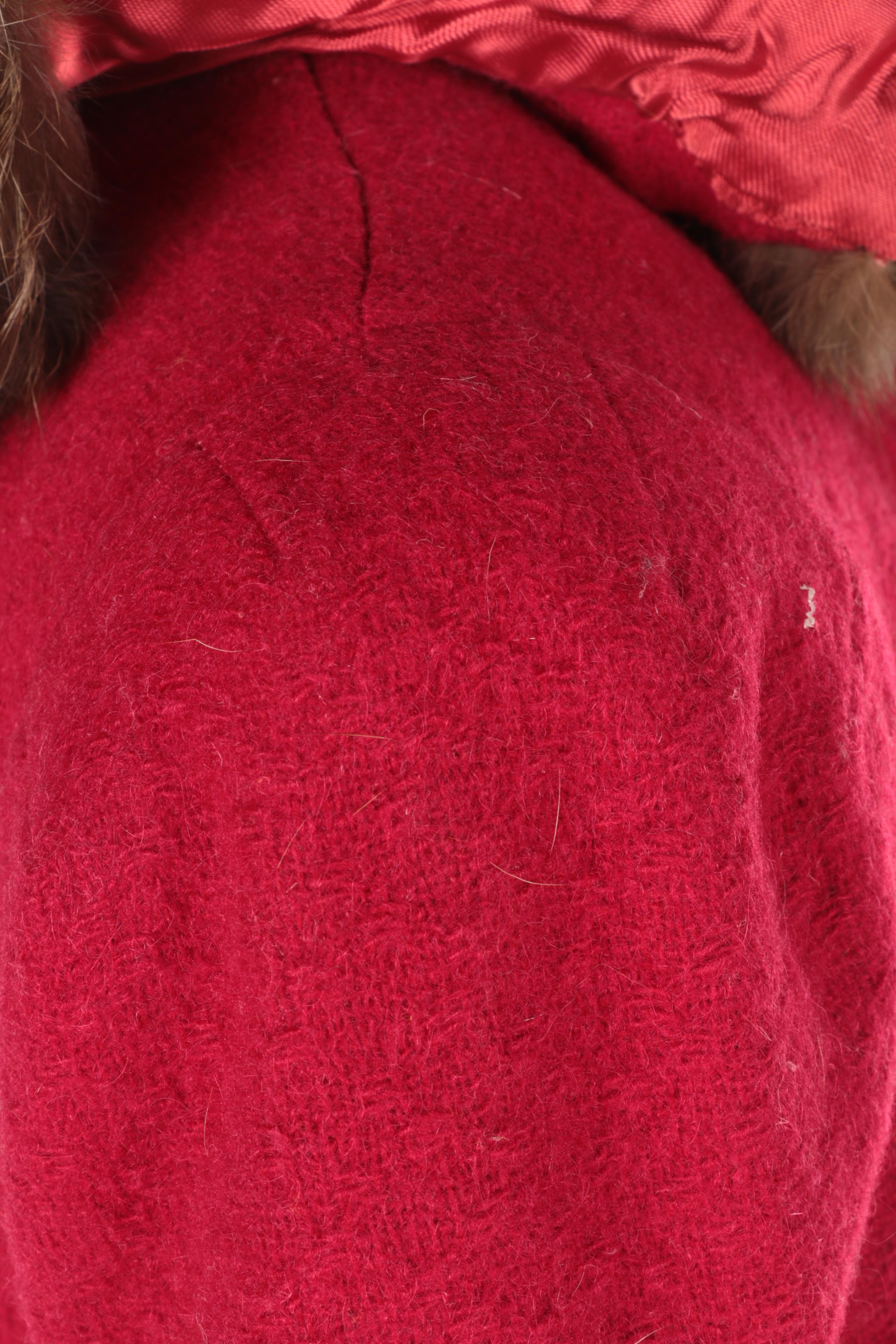 Red Coat with Rabbit Fur Collar