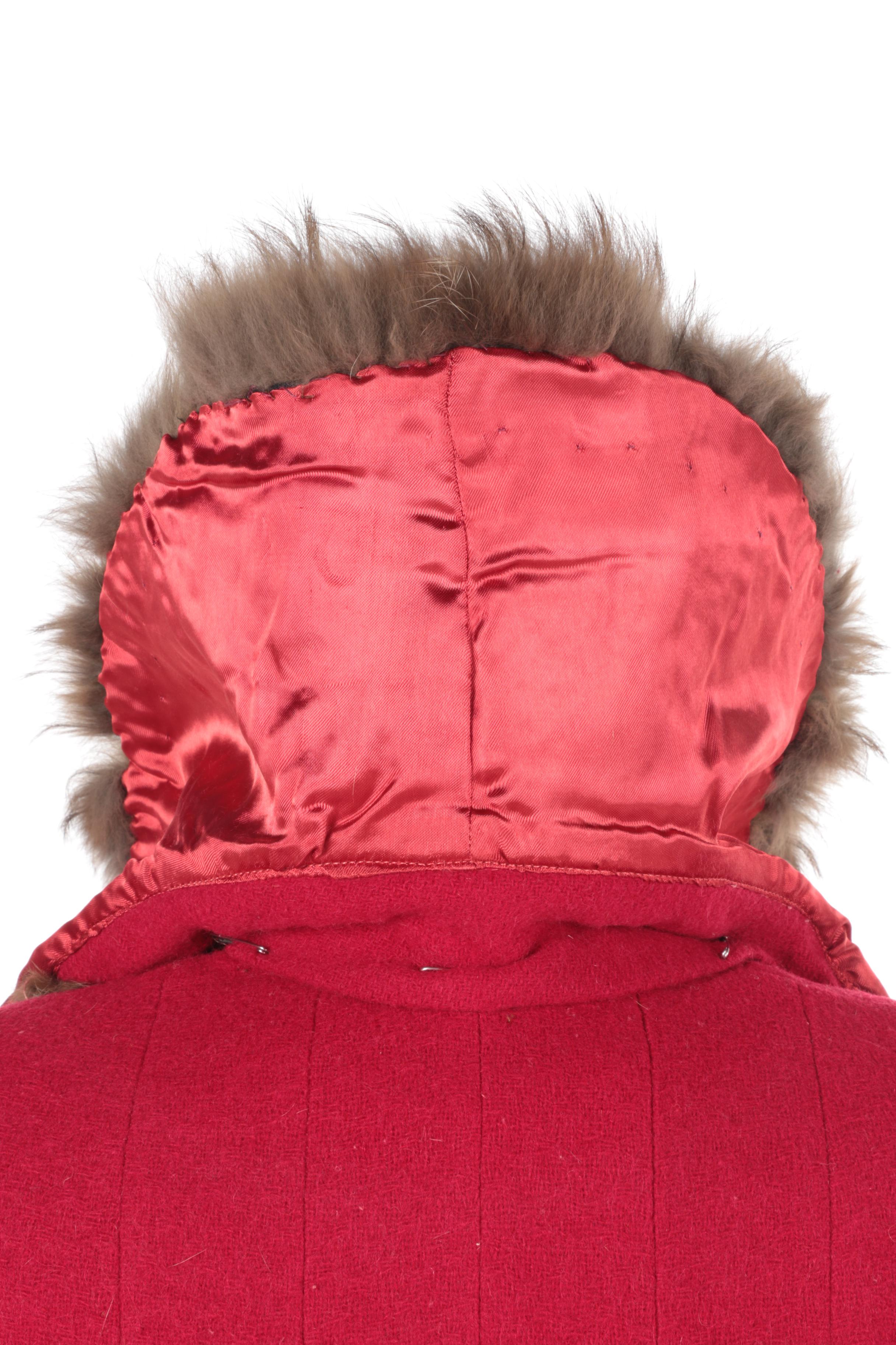 Red Coat with Rabbit Fur Collar
