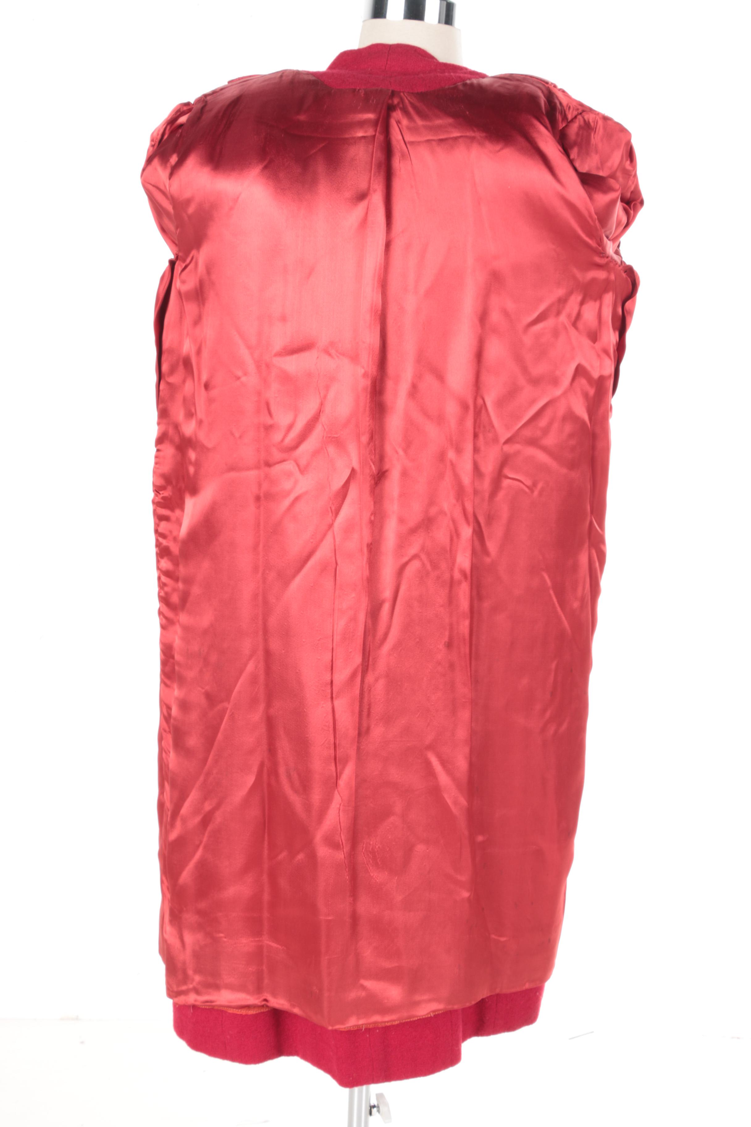 Red Coat with Rabbit Fur Collar