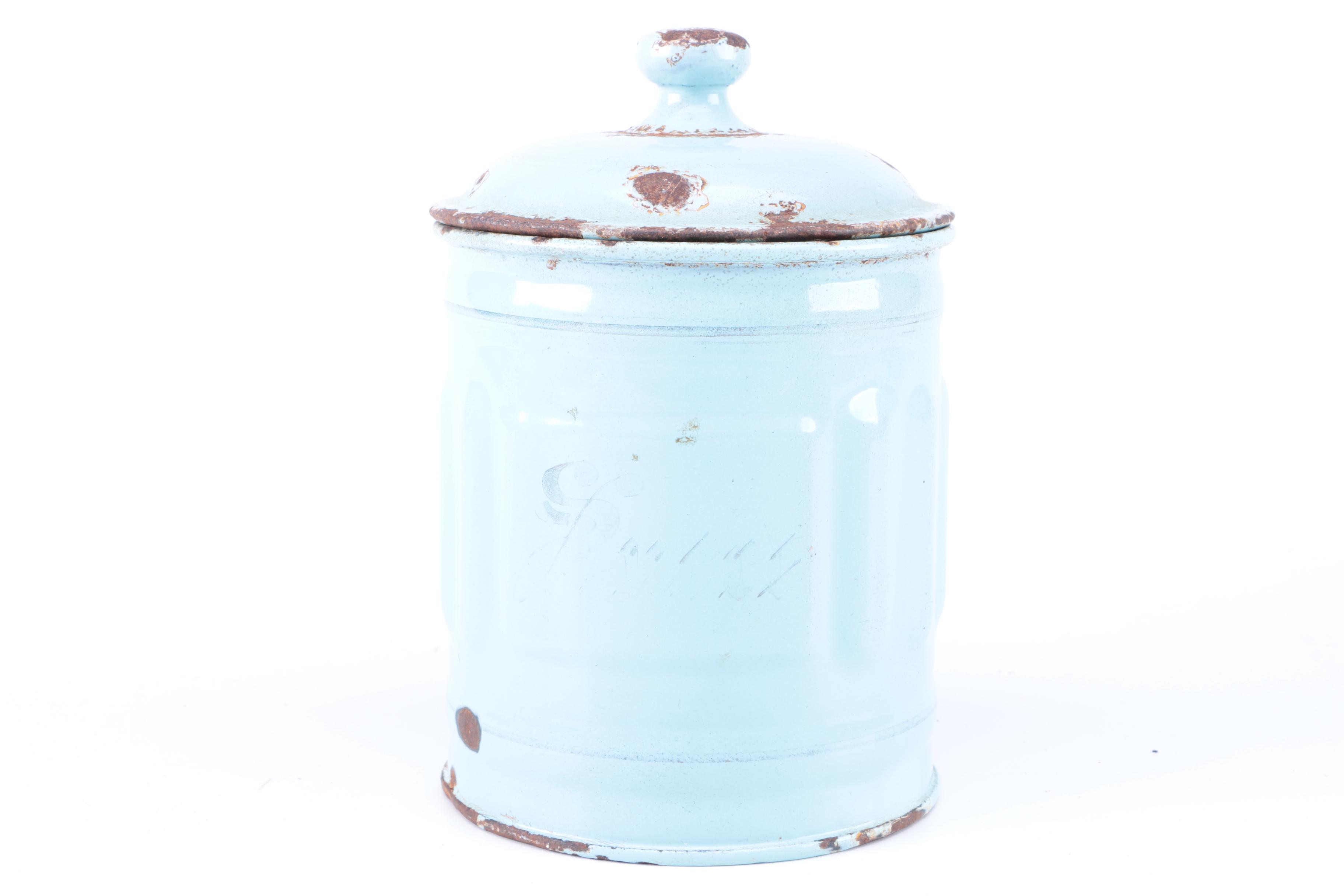 Vintage Luc & Cie Depose French Enameled Metal Canisters