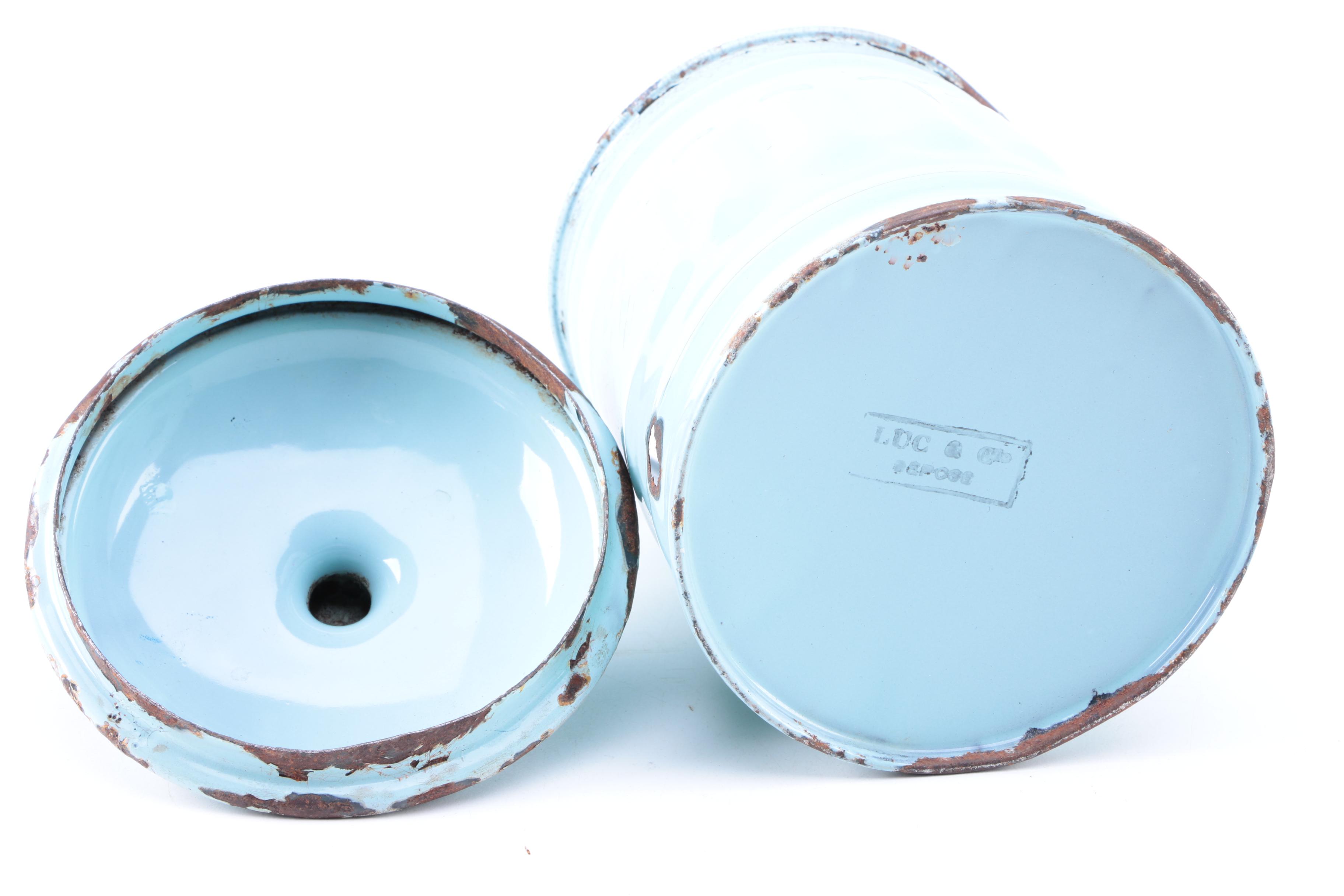 Vintage Luc & Cie Depose French Enameled Metal Canisters