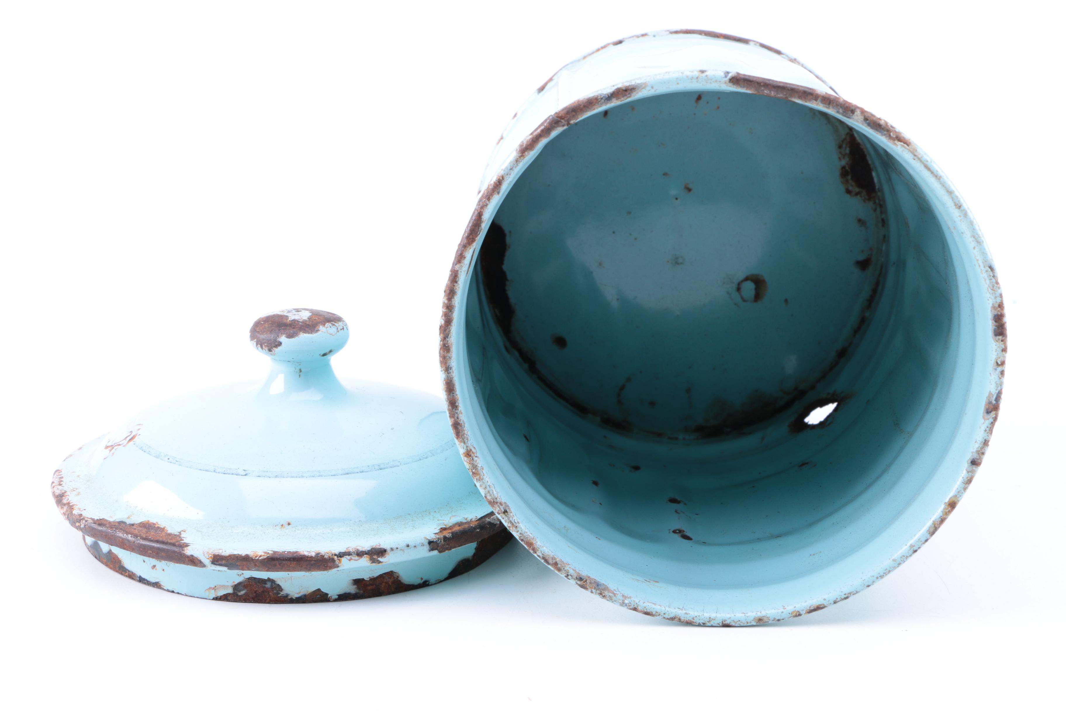 Vintage Luc & Cie Depose French Enameled Metal Canisters