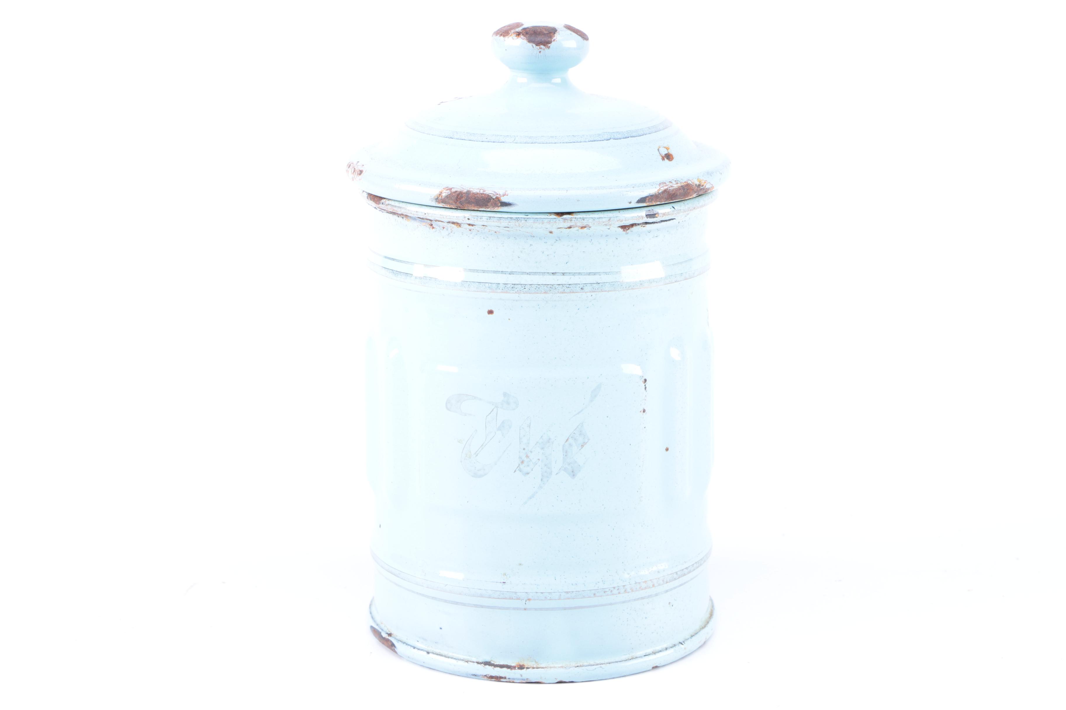 Vintage Luc & Cie Depose French Enameled Metal Canisters