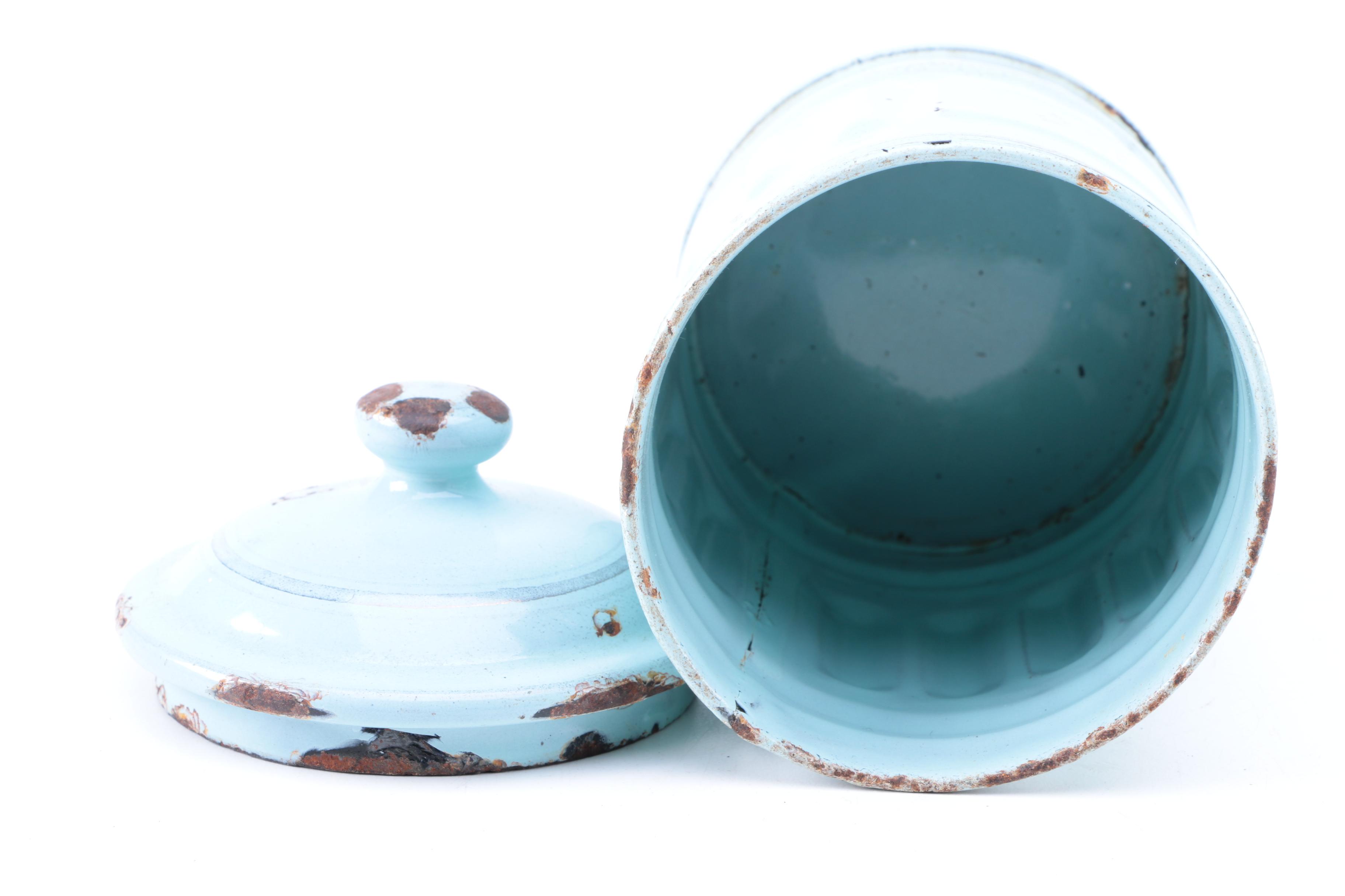 Vintage Luc & Cie Depose French Enameled Metal Canisters