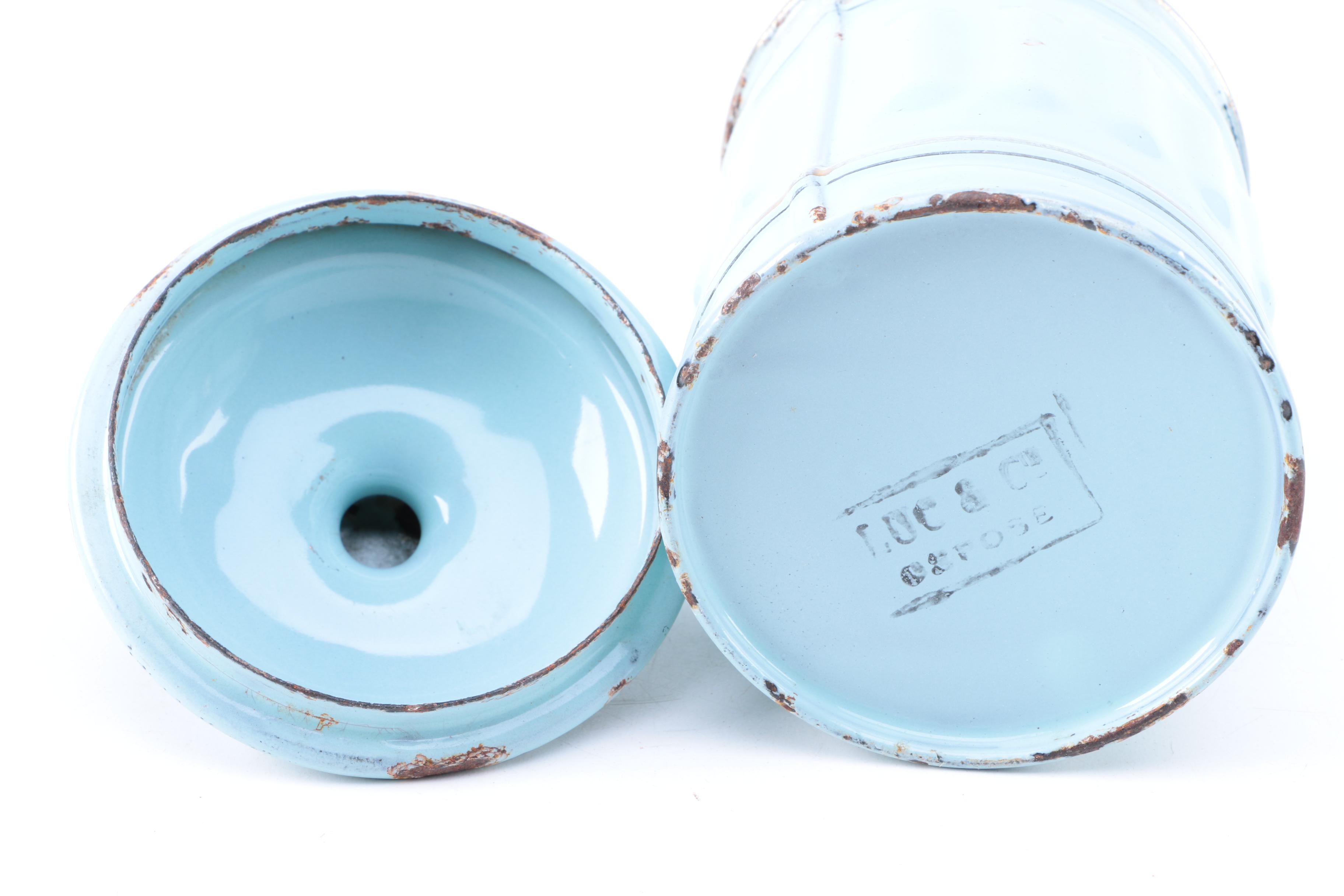 Vintage Luc & Cie Depose French Enameled Metal Canisters