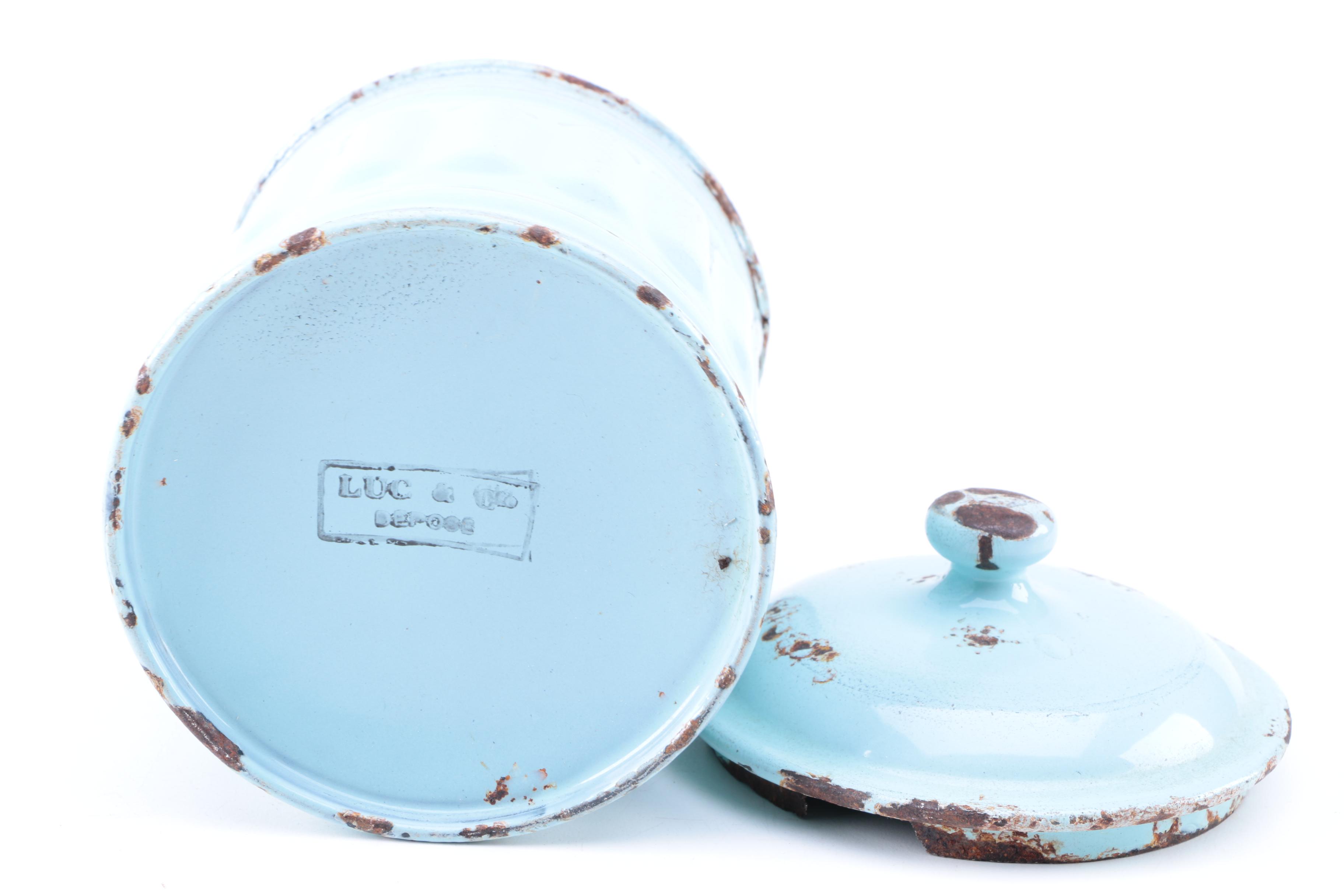 Vintage Luc & Cie Depose French Enameled Metal Canisters