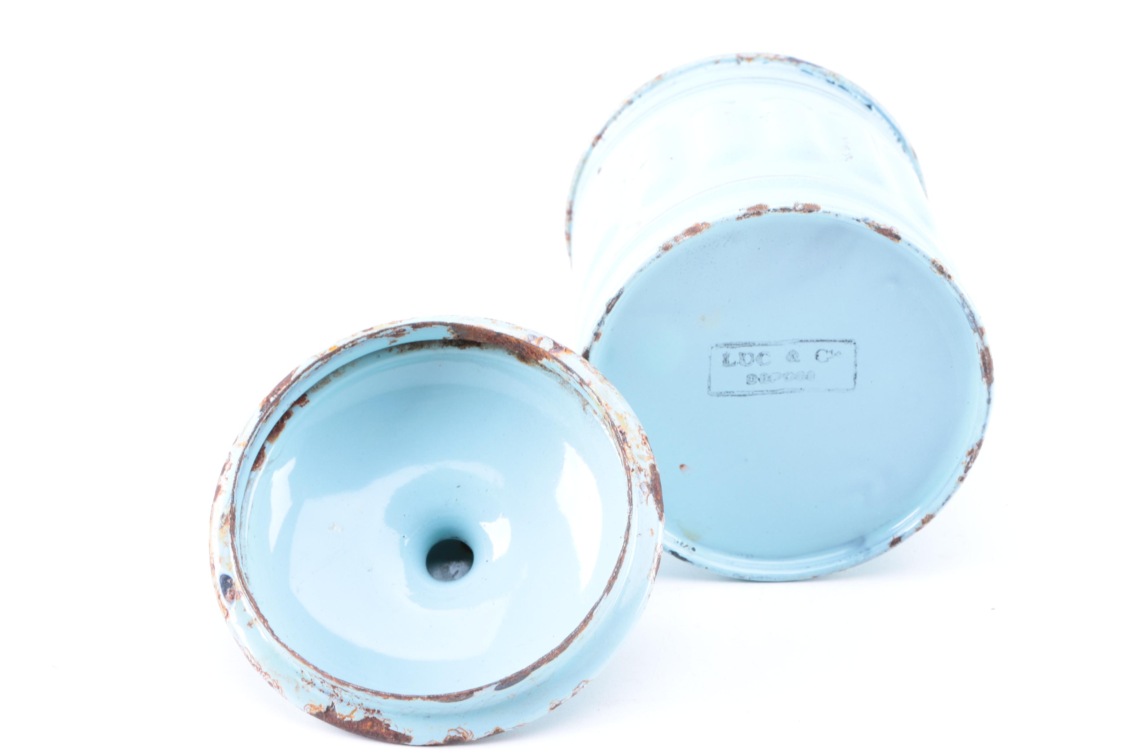 Vintage Luc & Cie Depose French Enameled Metal Canisters