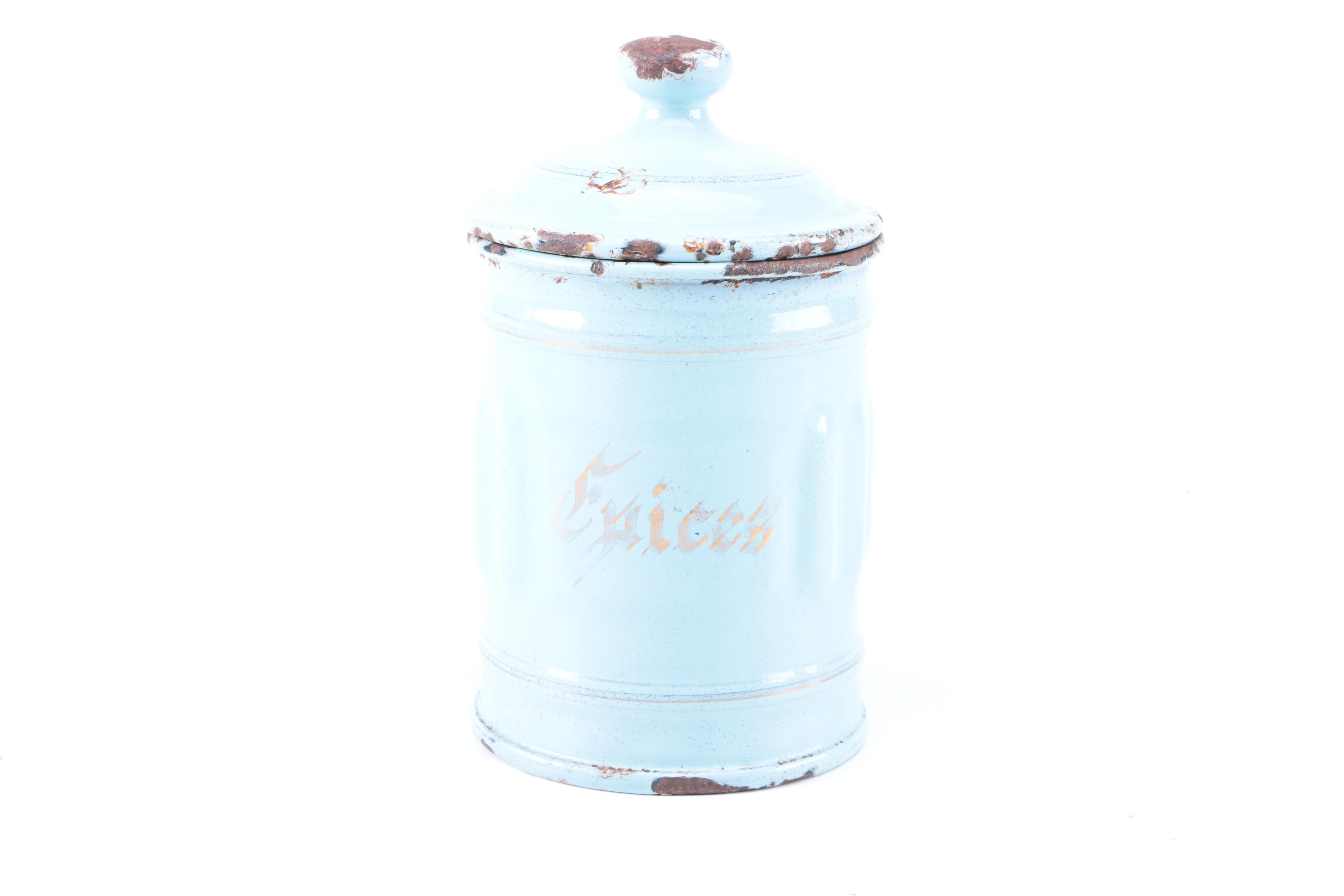 Vintage Luc & Cie Depose French Enameled Metal Canisters