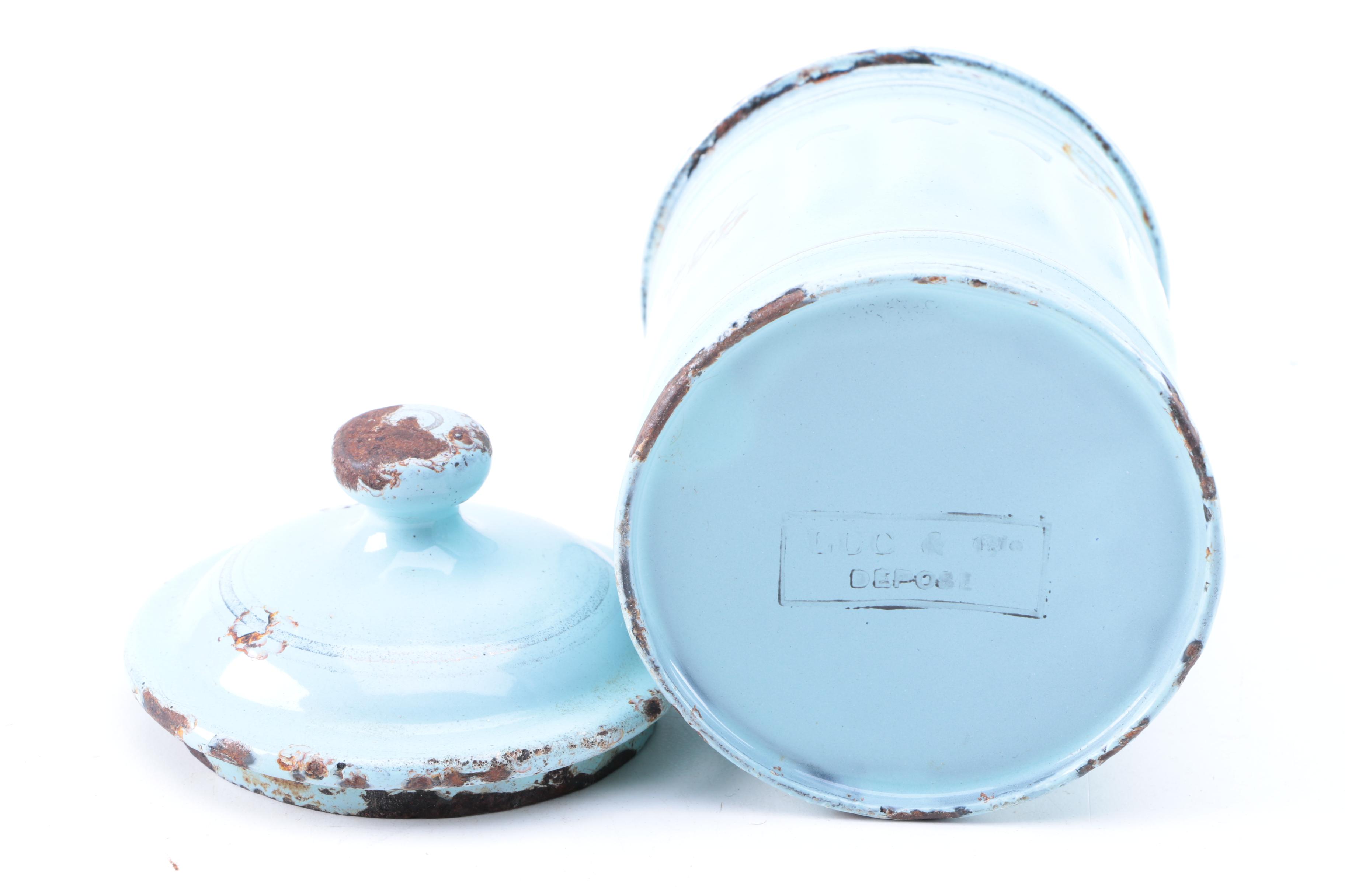 Vintage Luc & Cie Depose French Enameled Metal Canisters
