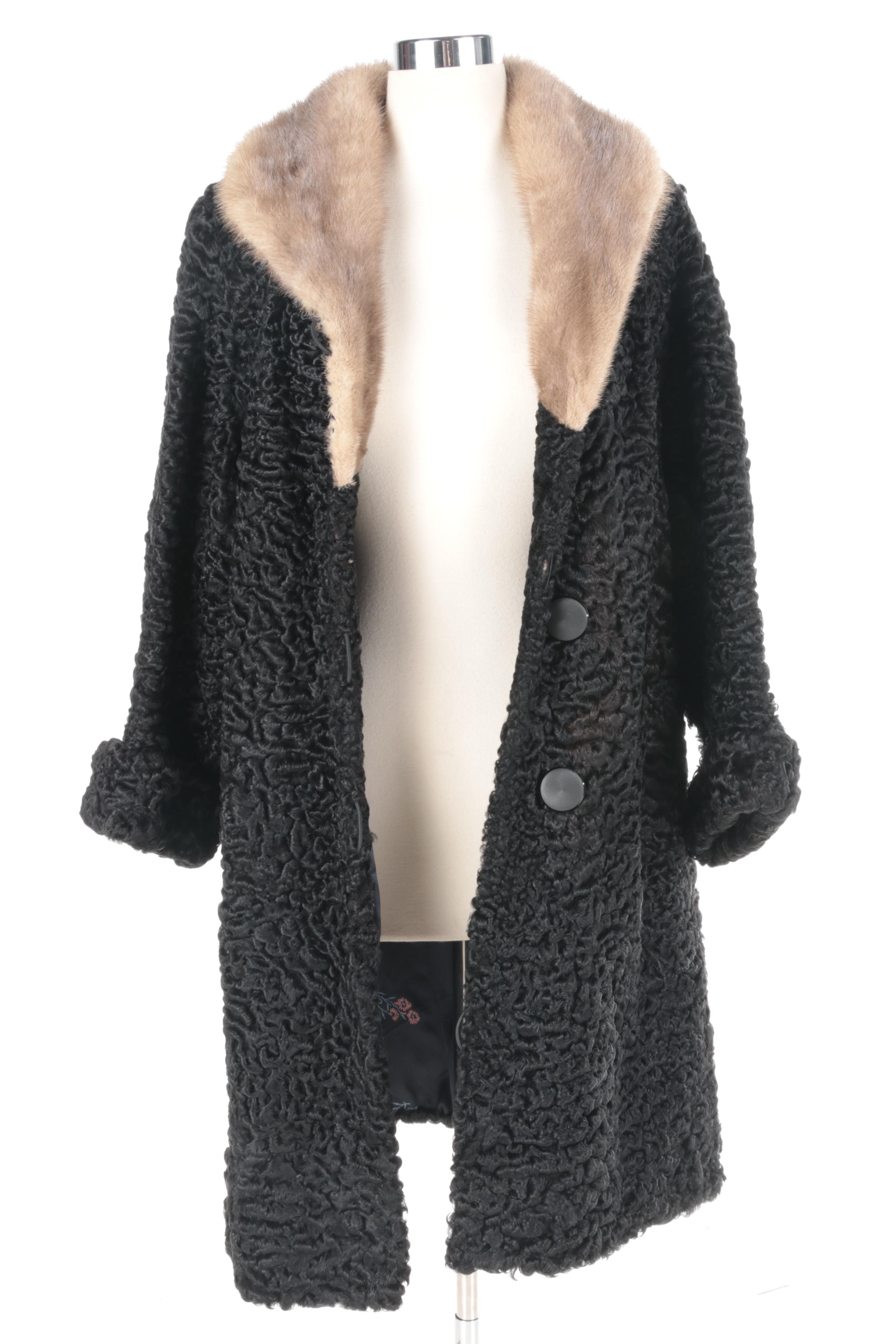 Women's Persian Lamb Coat with Mink Collar