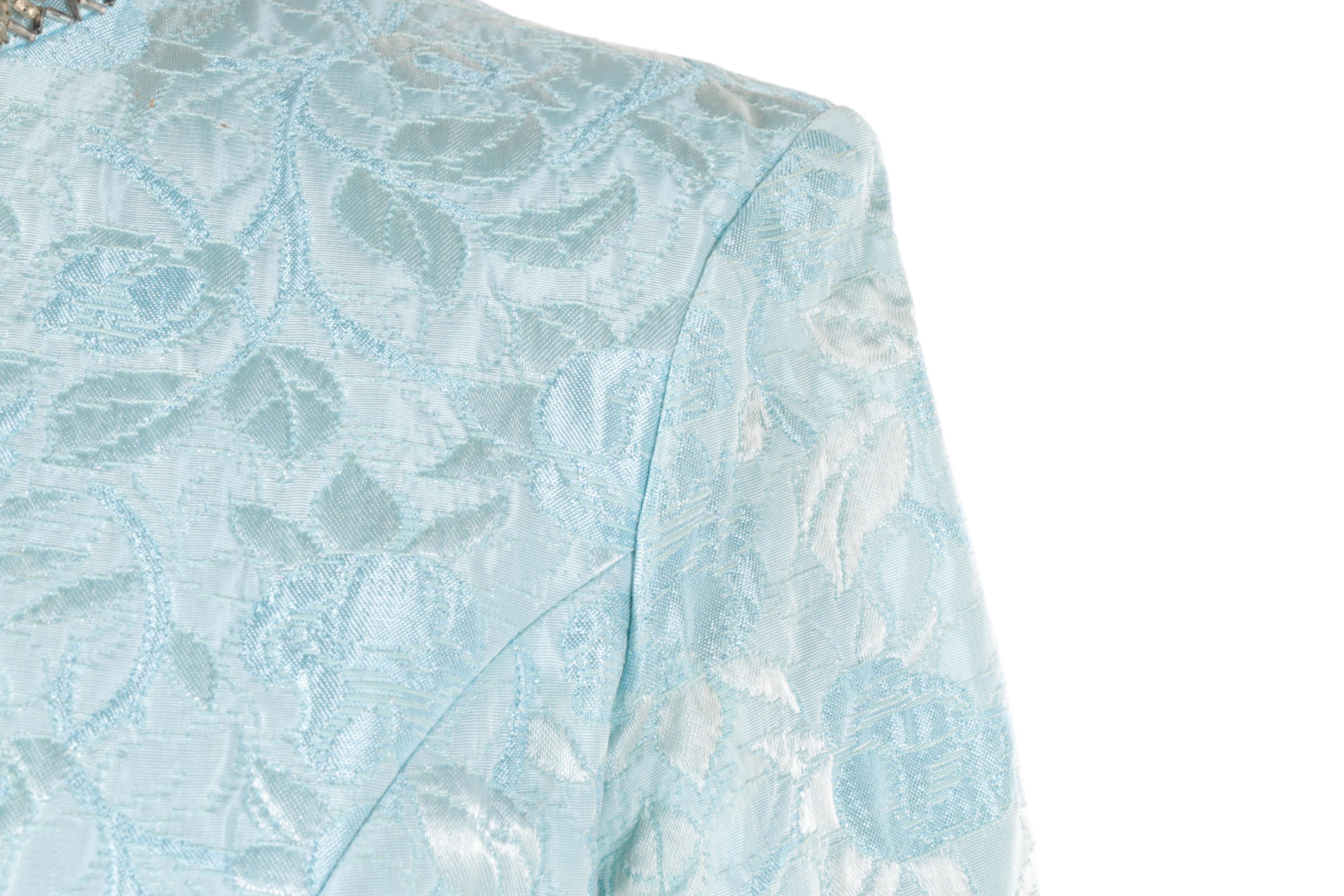 1960s Vintage Light Blue Brocade Embellished Dress