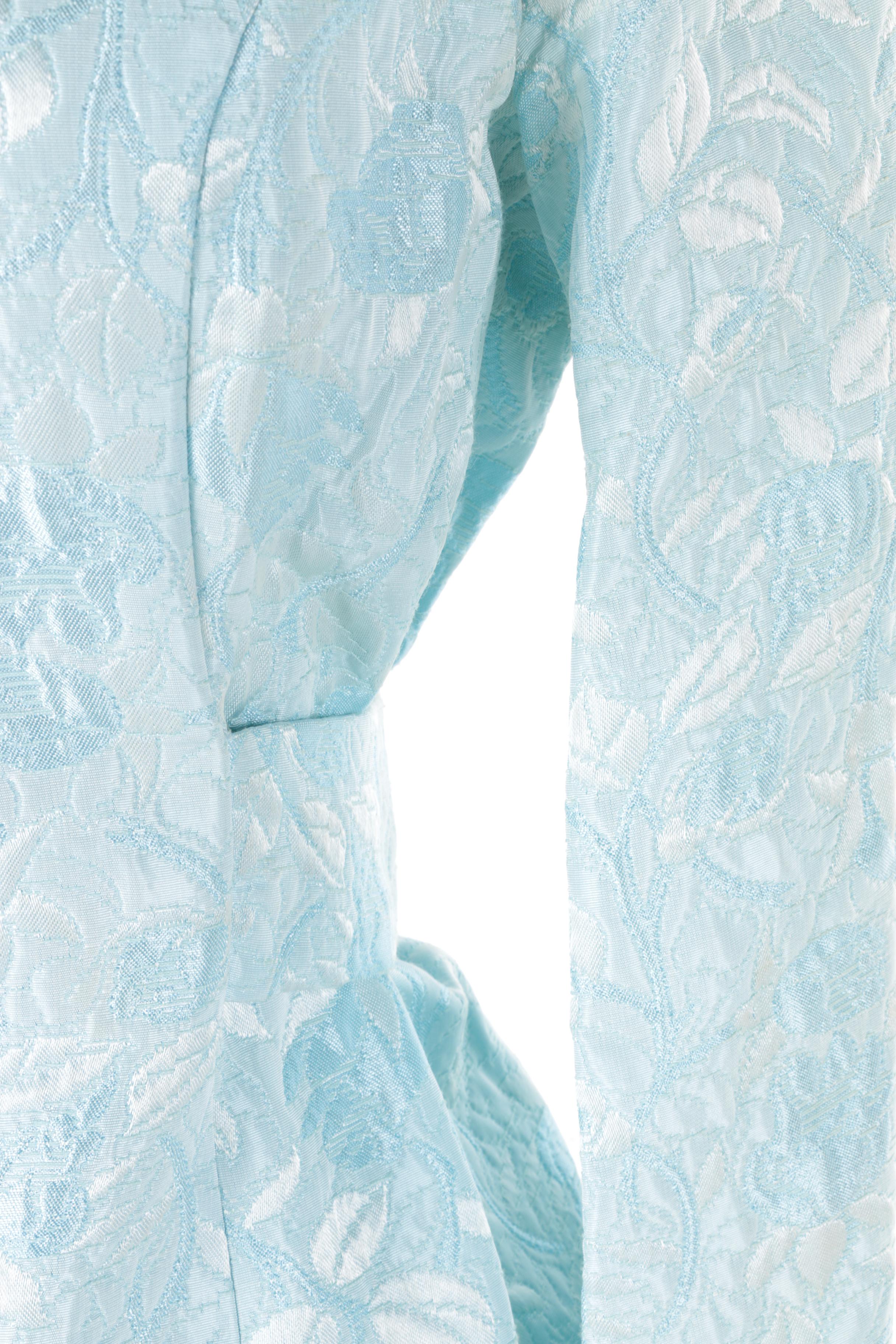 1960s Vintage Light Blue Brocade Embellished Dress