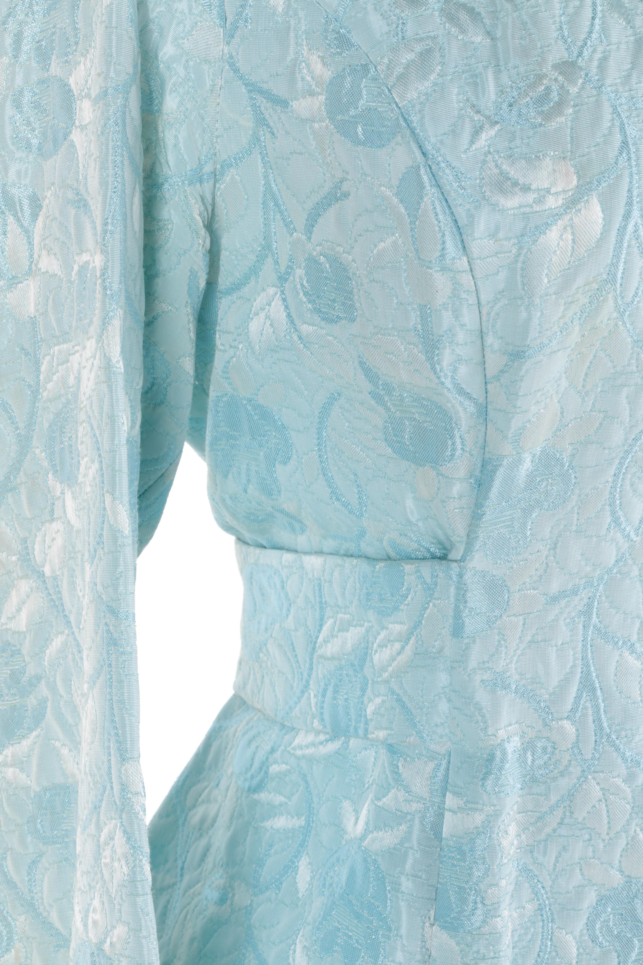 1960s Vintage Light Blue Brocade Embellished Dress