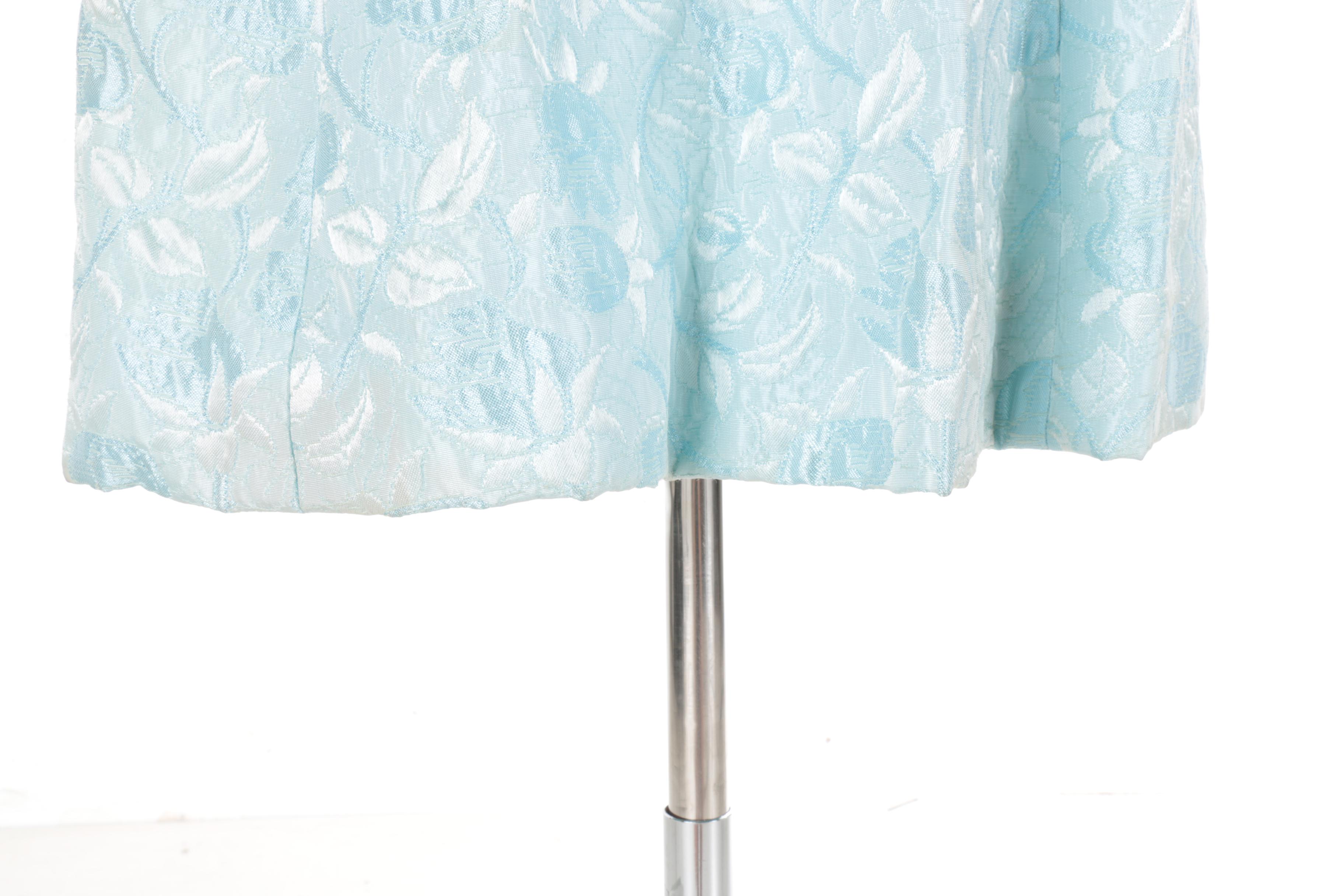 1960s Vintage Light Blue Brocade Embellished Dress