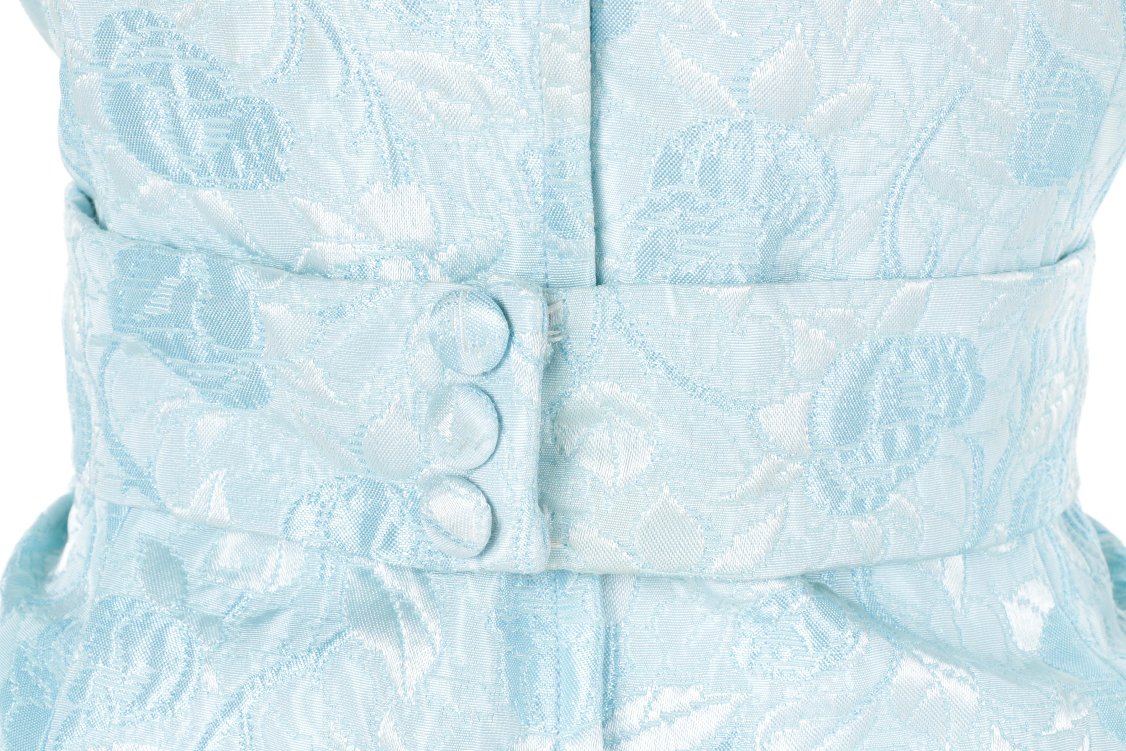 1960s Vintage Light Blue Brocade Embellished Dress