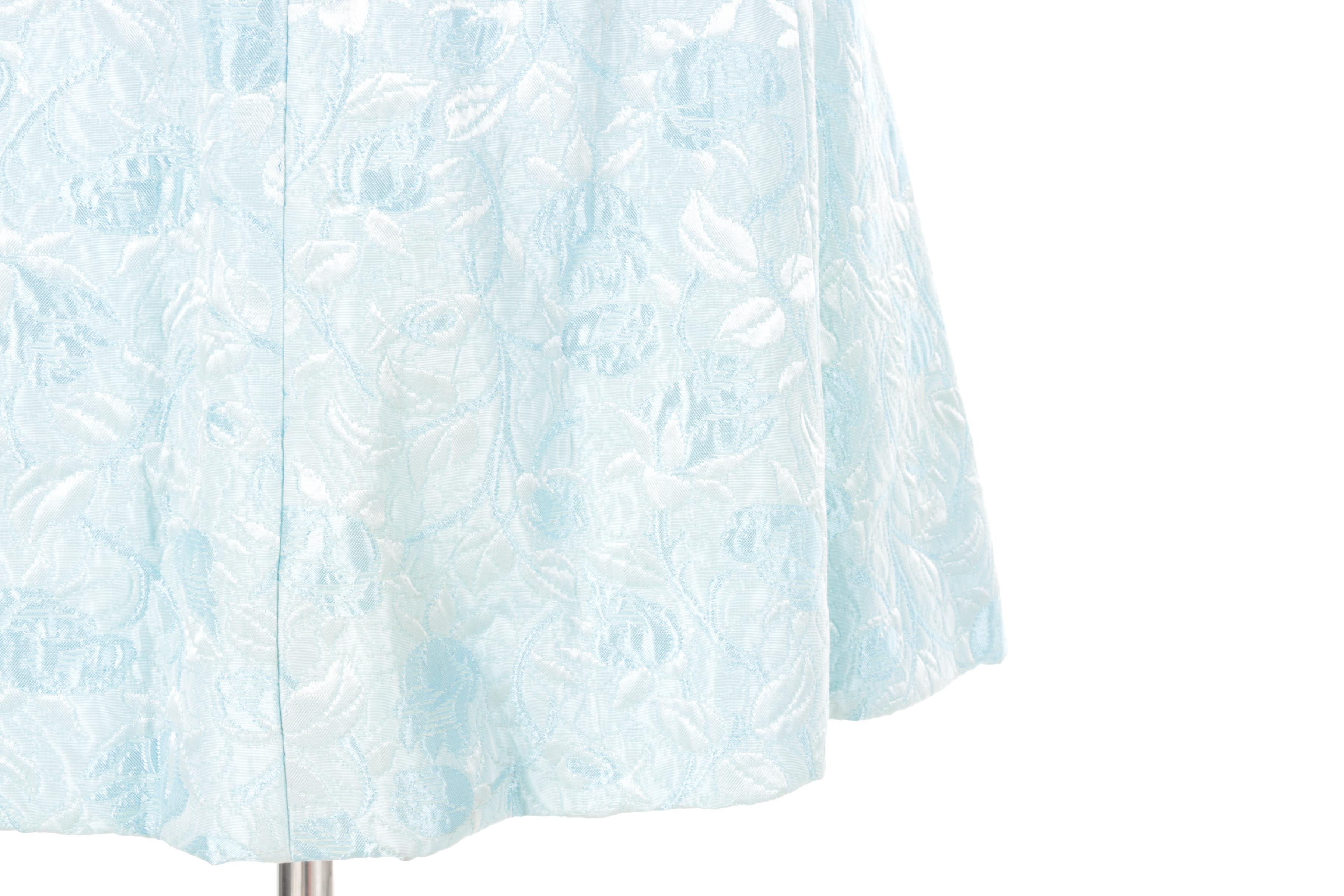 1960s Vintage Light Blue Brocade Embellished Dress
