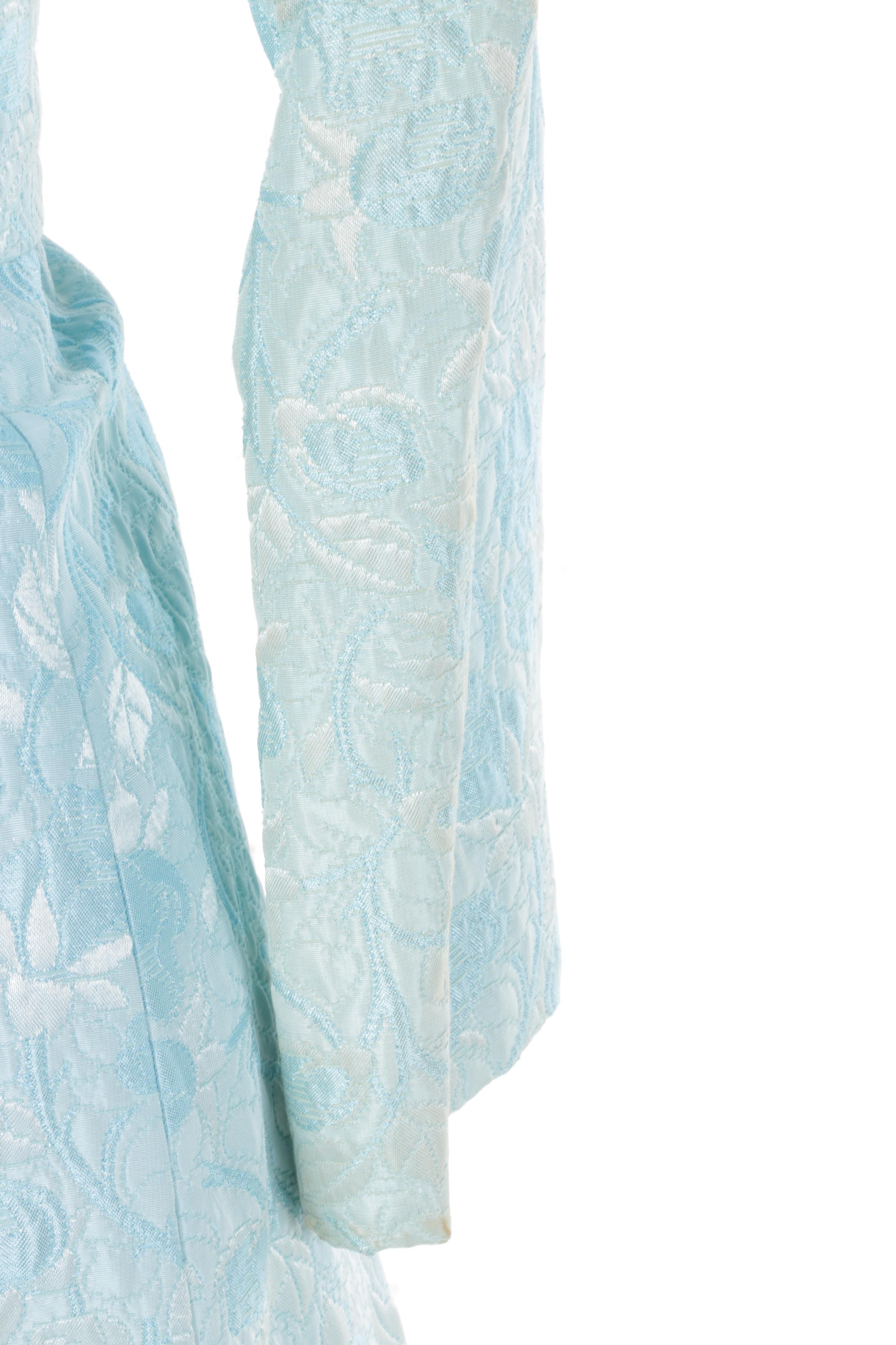 1960s Vintage Light Blue Brocade Embellished Dress