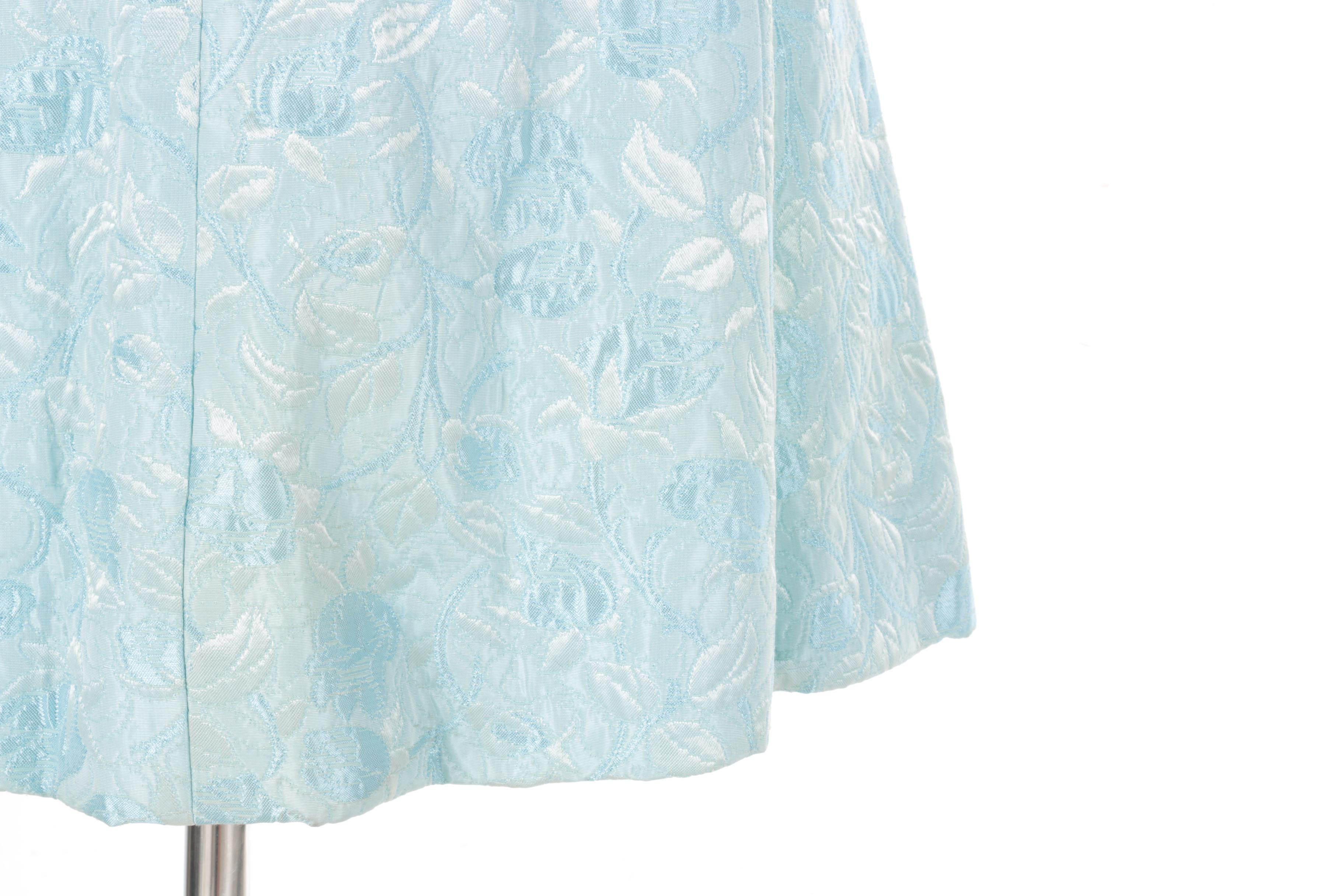 1960s Vintage Light Blue Brocade Embellished Dress