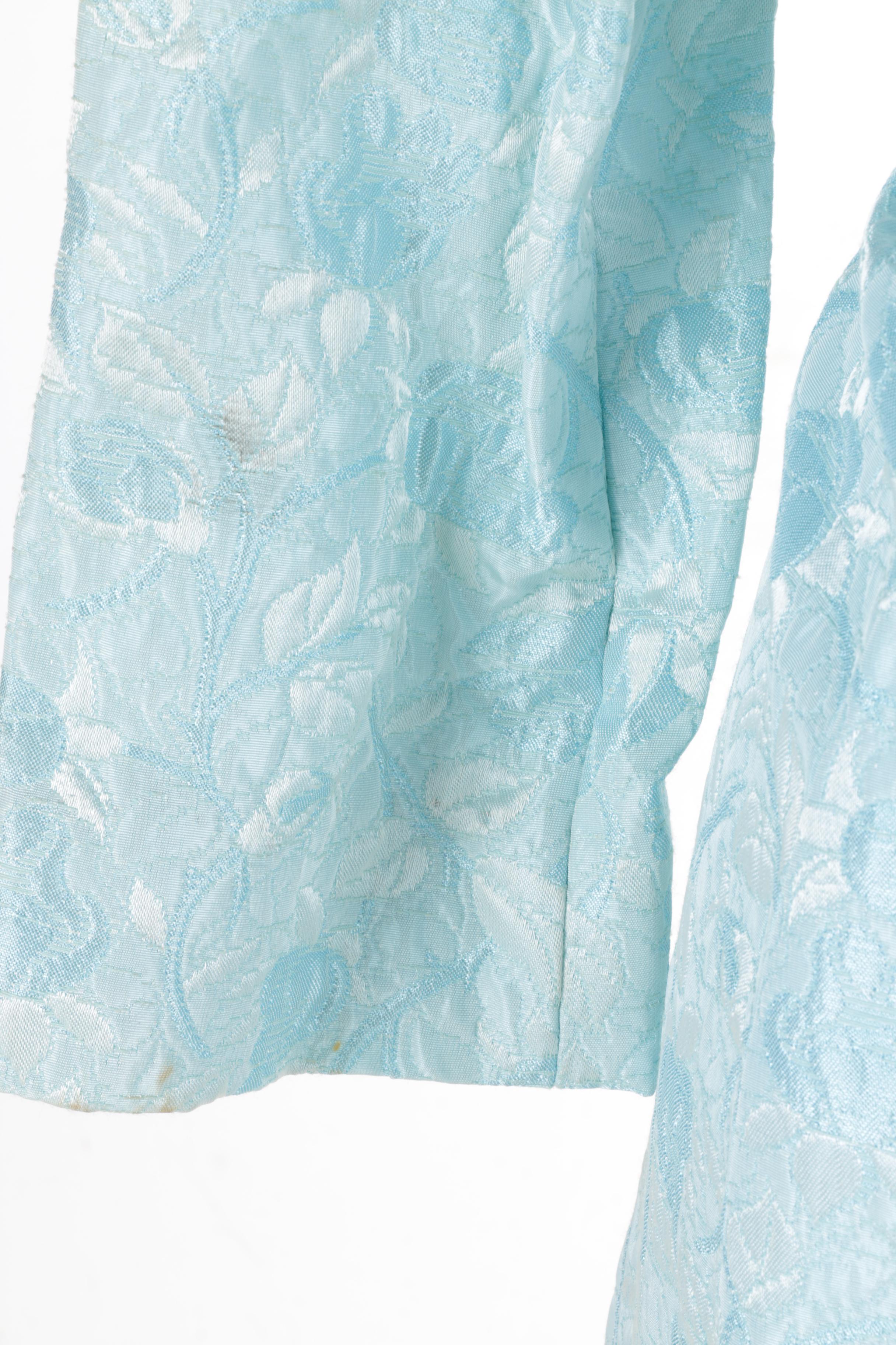 1960s Vintage Light Blue Brocade Embellished Dress