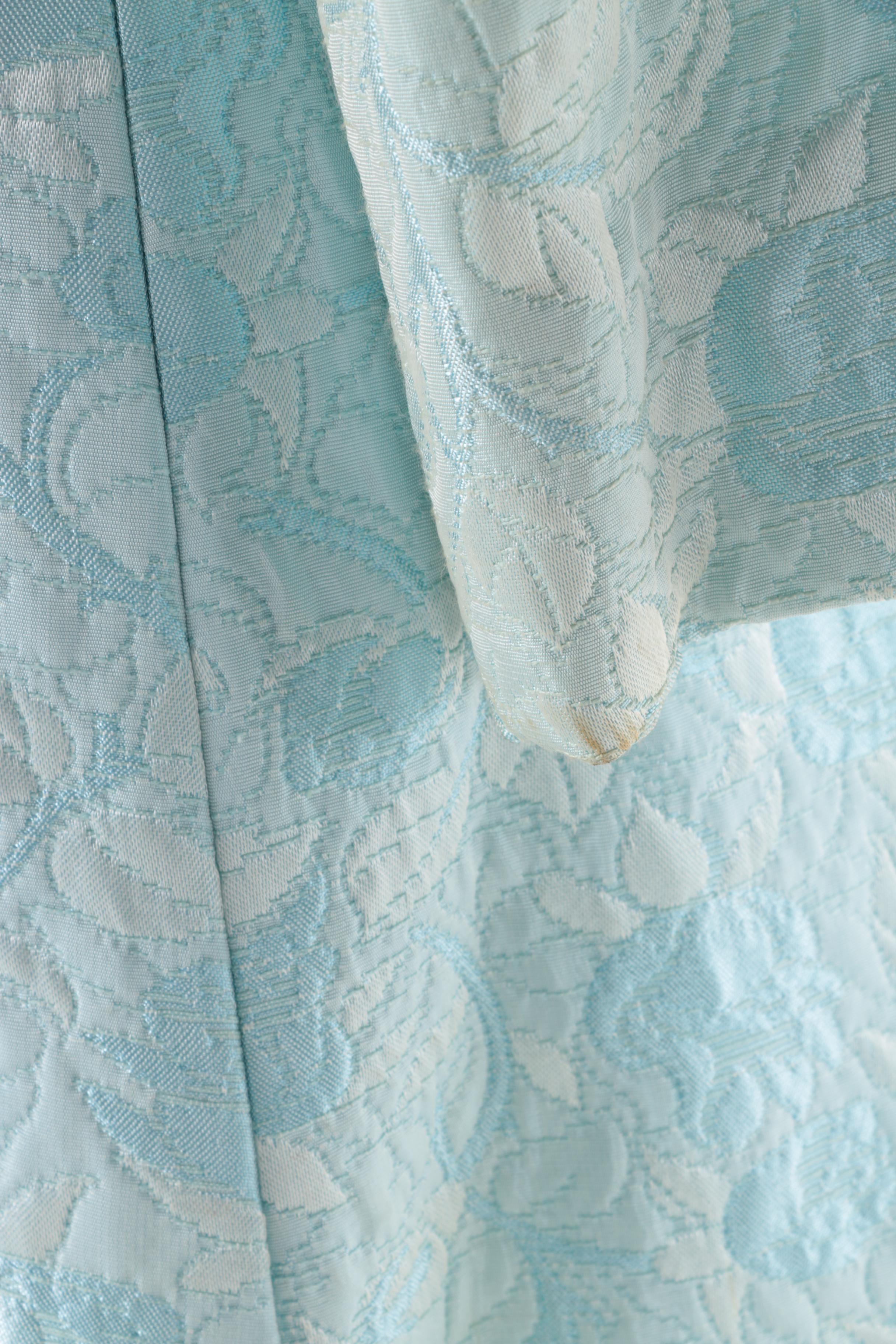 1960s Vintage Light Blue Brocade Embellished Dress