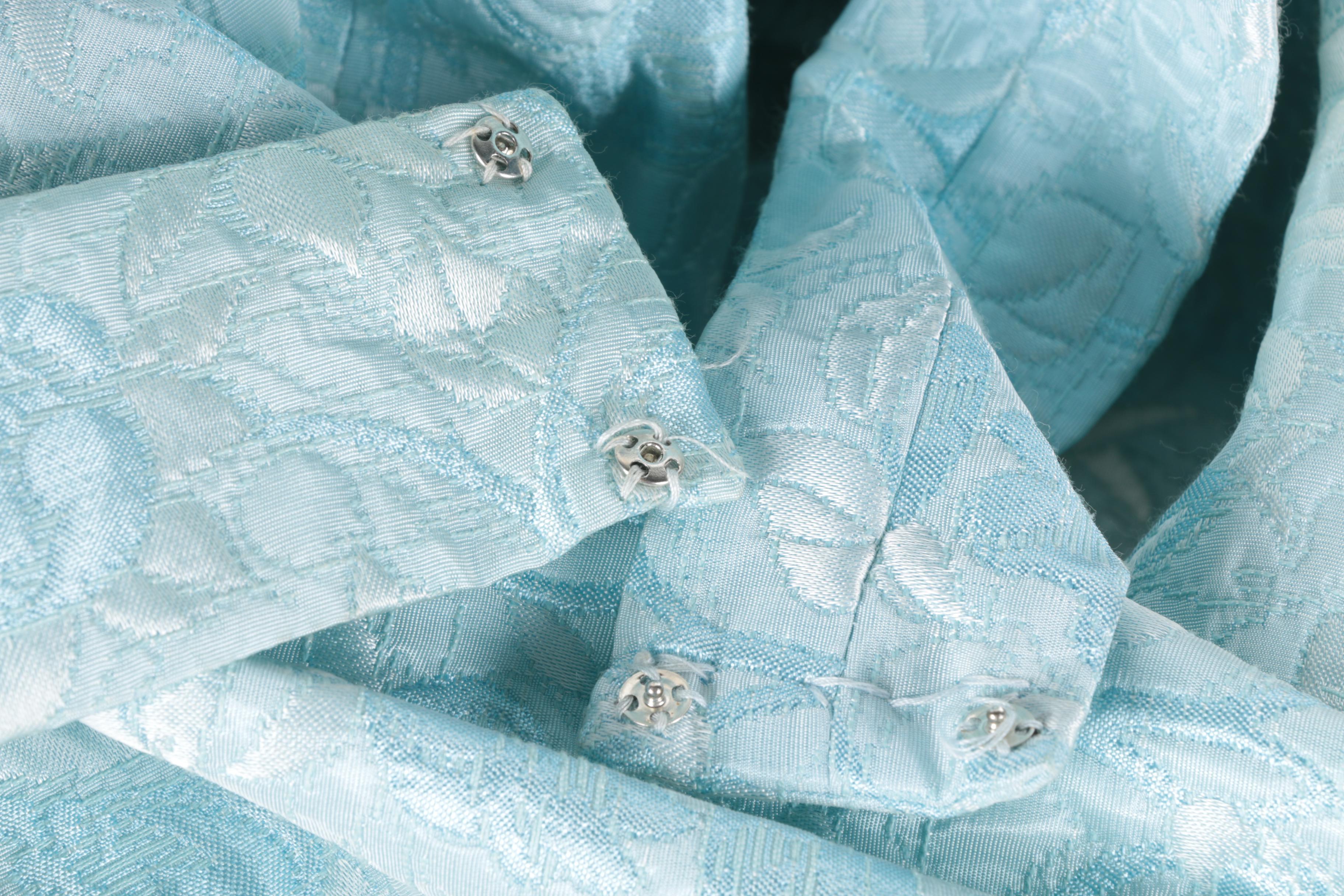 1960s Vintage Light Blue Brocade Embellished Dress