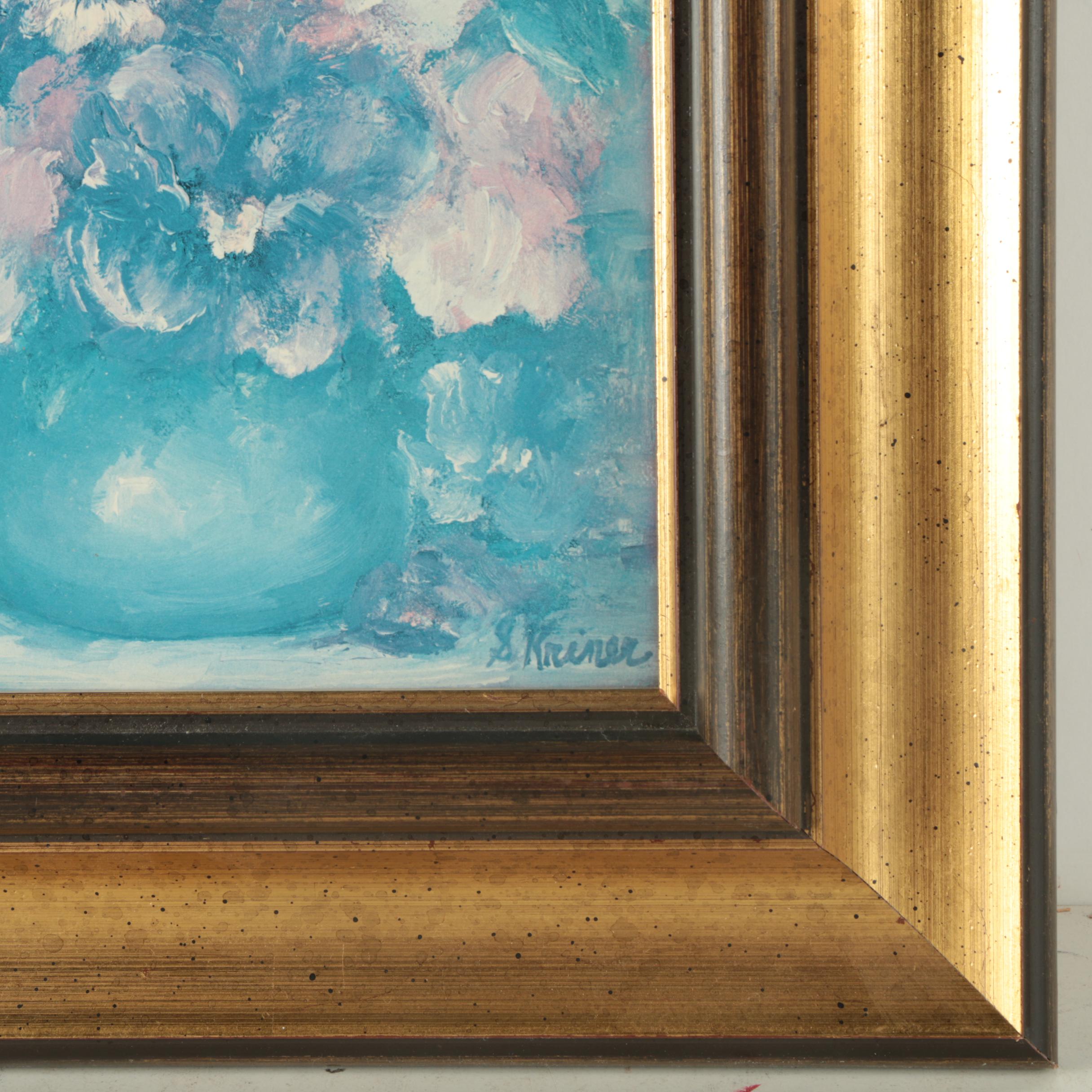 Offset Lithograph on Paper After Sally Kriner Painting of Flowers