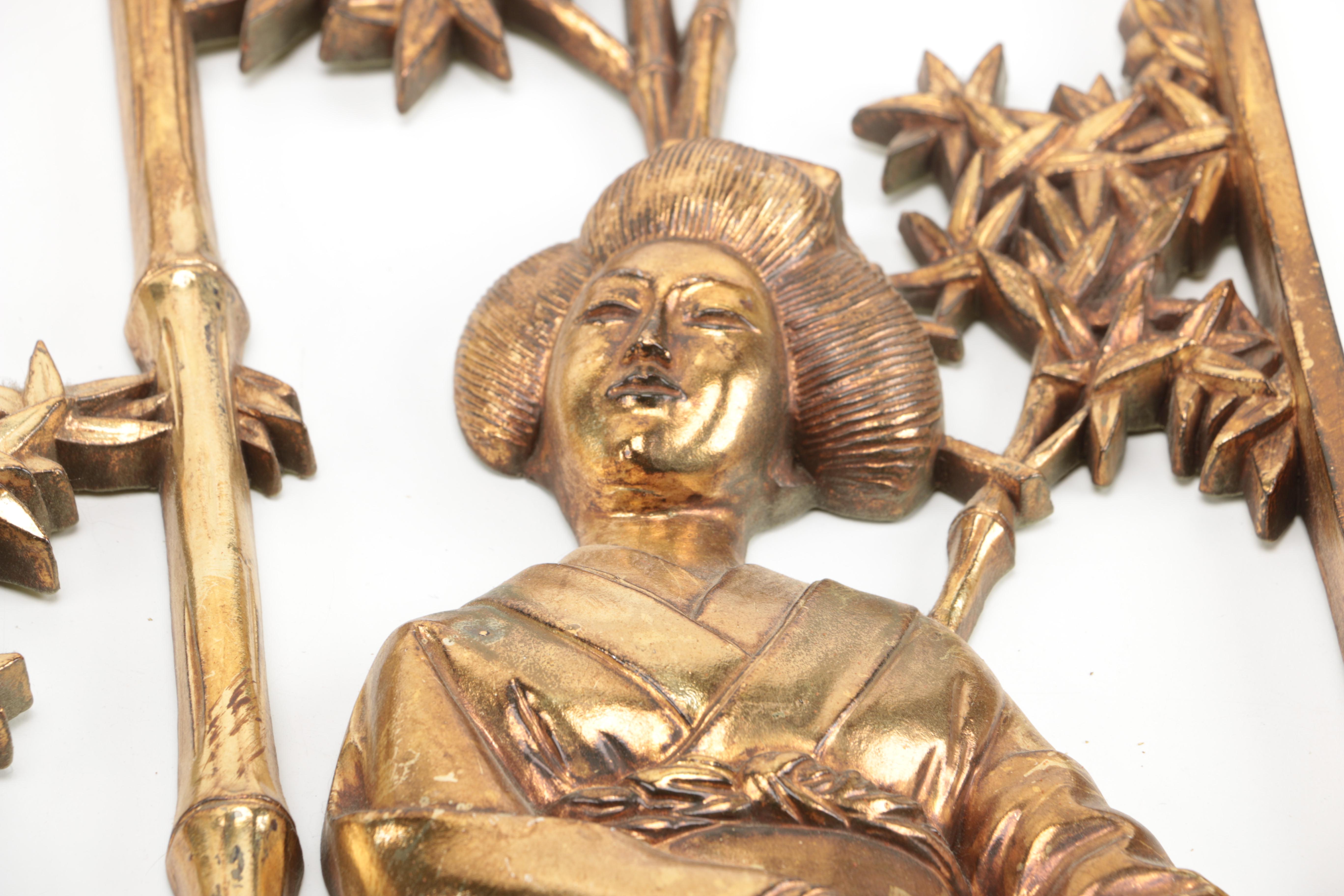 Pair of Asian Inspired Metal Wall Hangings