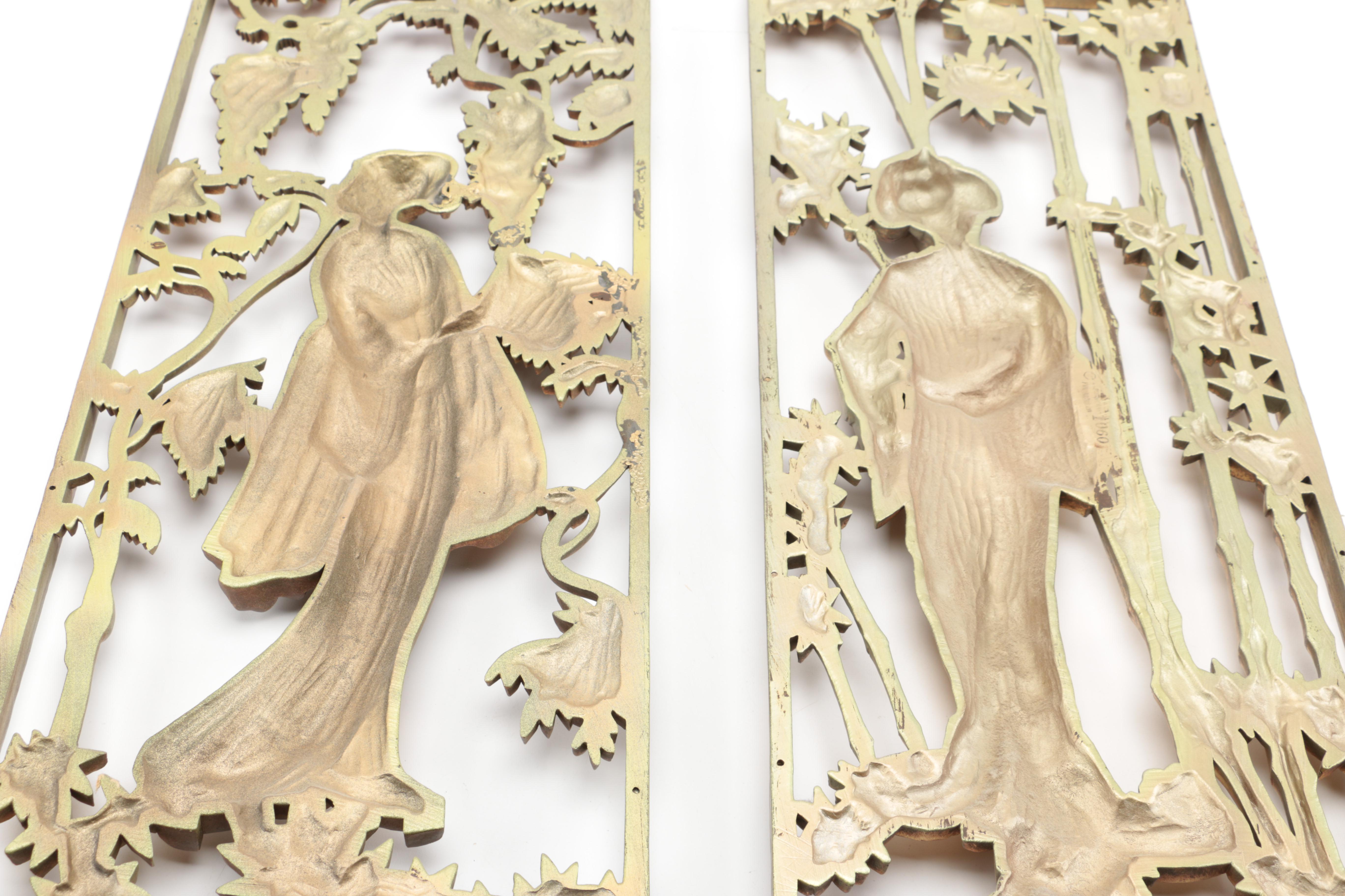 Pair of Asian Inspired Metal Wall Hangings