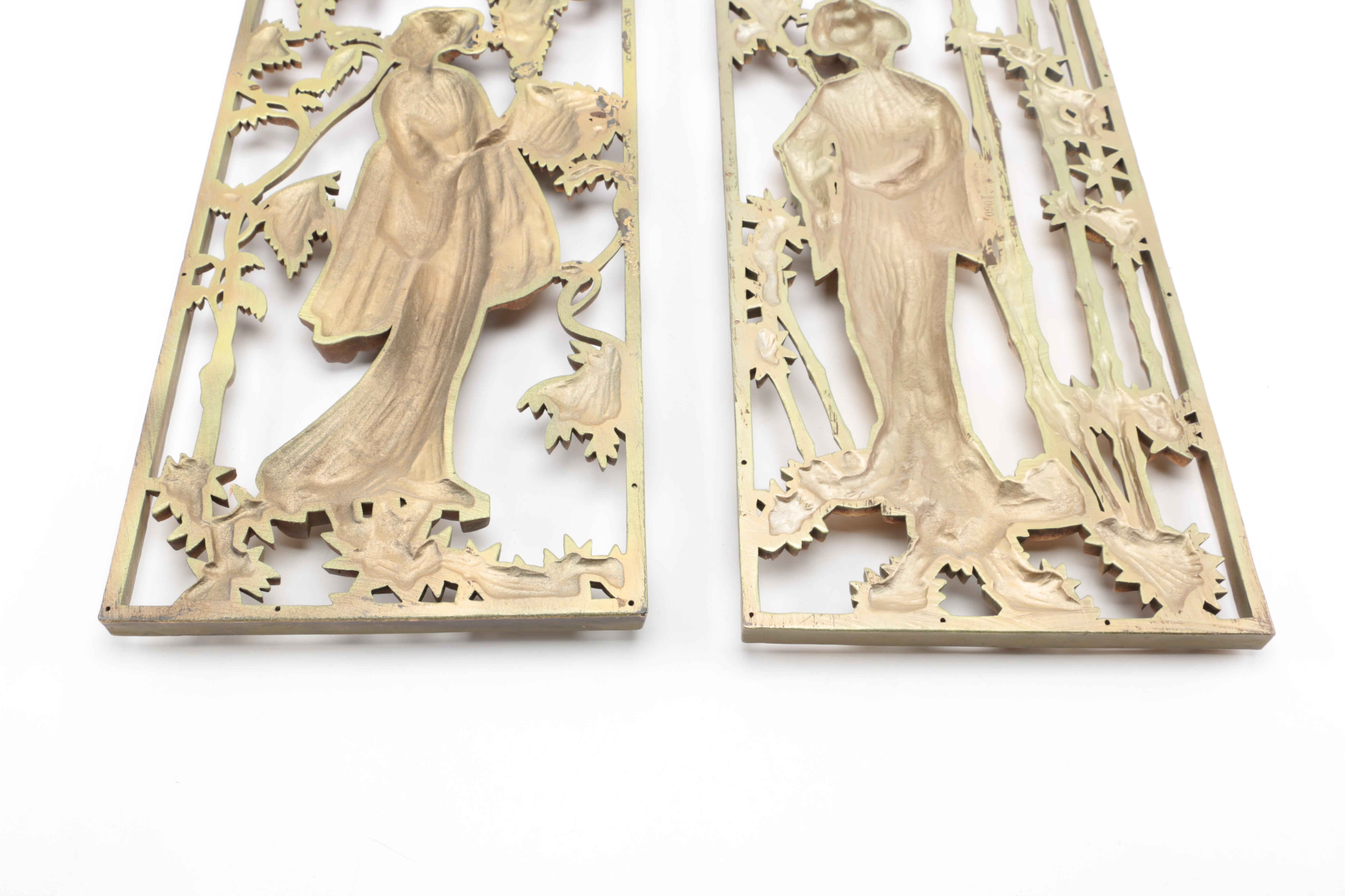 Pair of Asian Inspired Metal Wall Hangings