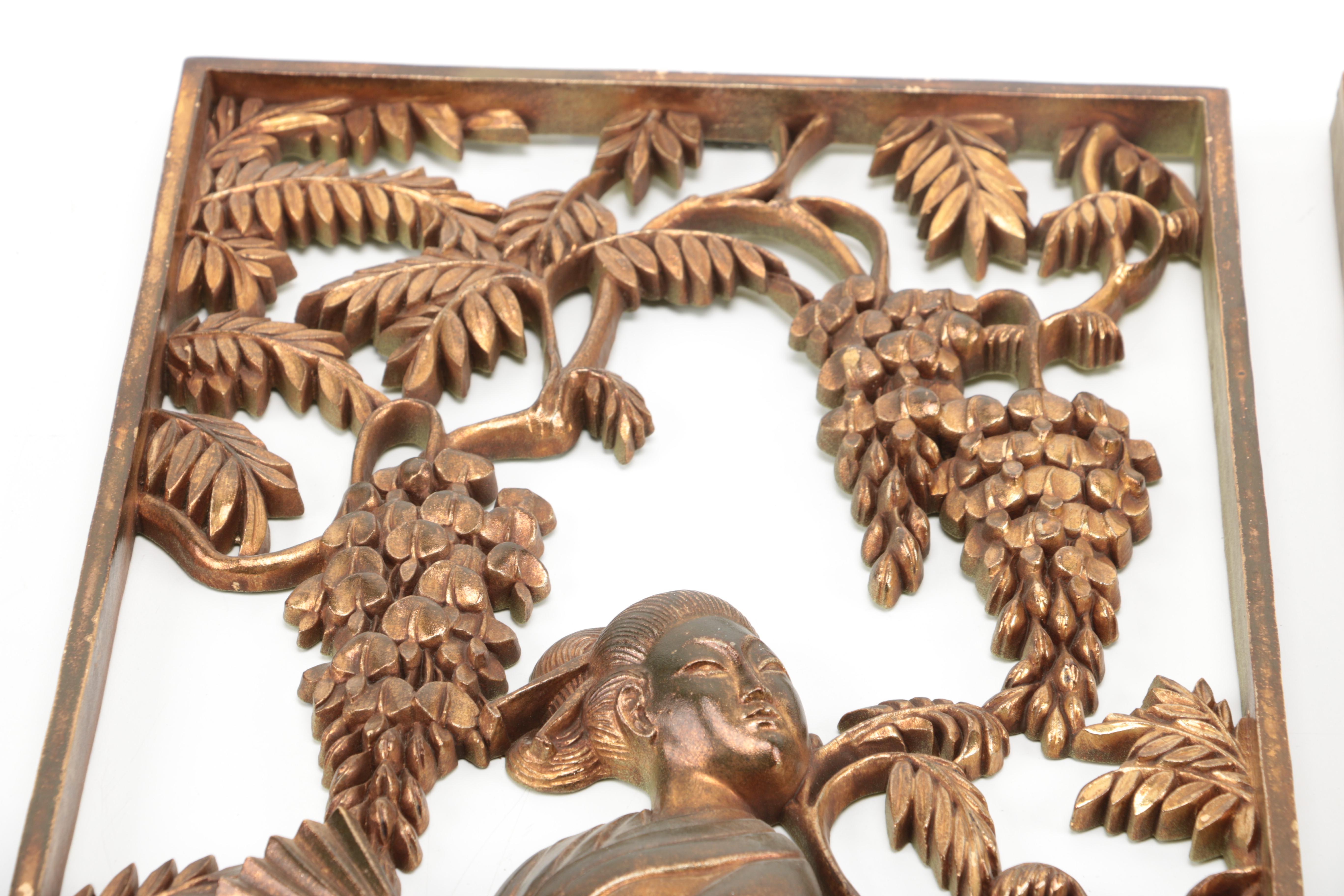 Pair of Asian Inspired Metal Wall Hangings