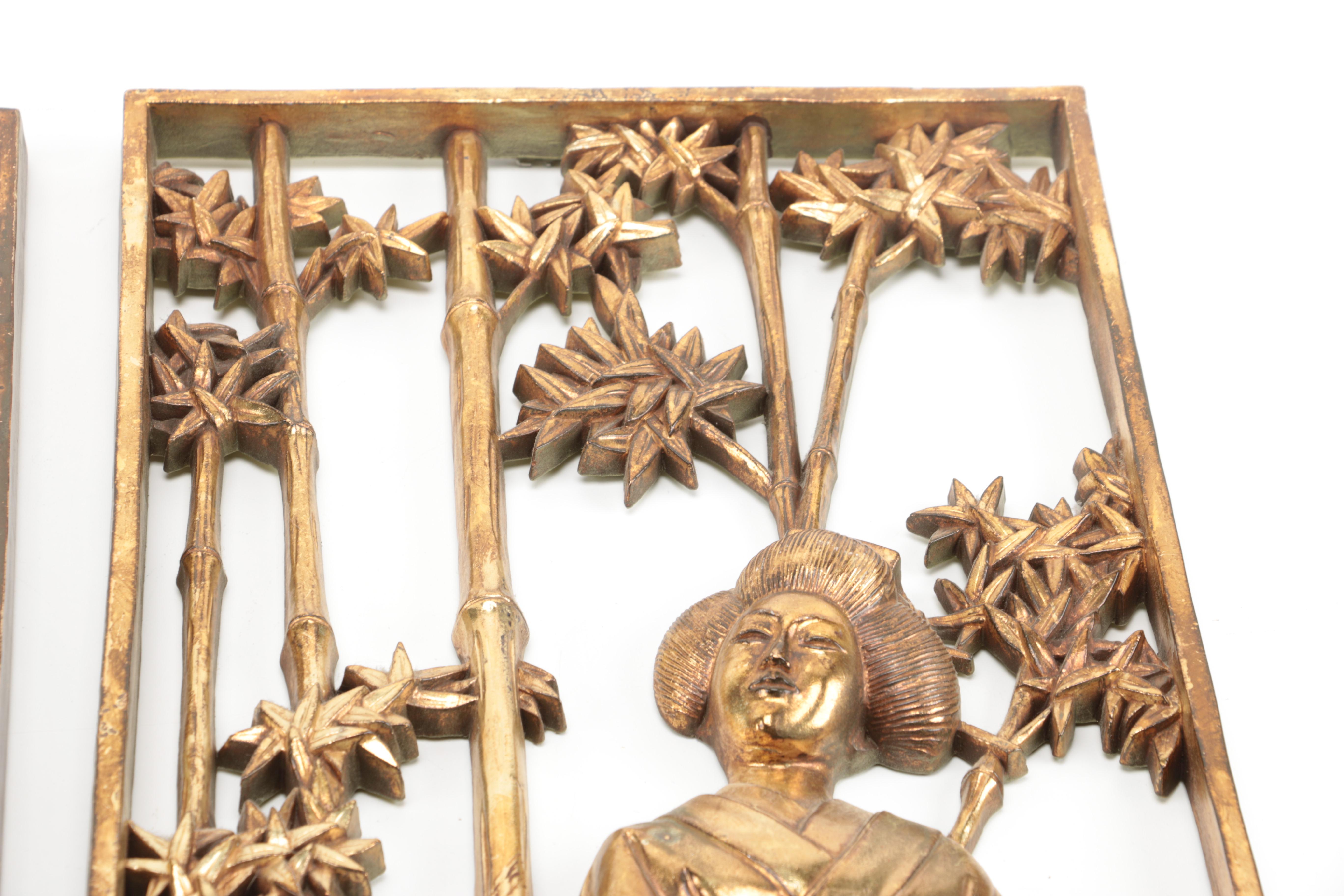 Pair of Asian Inspired Metal Wall Hangings