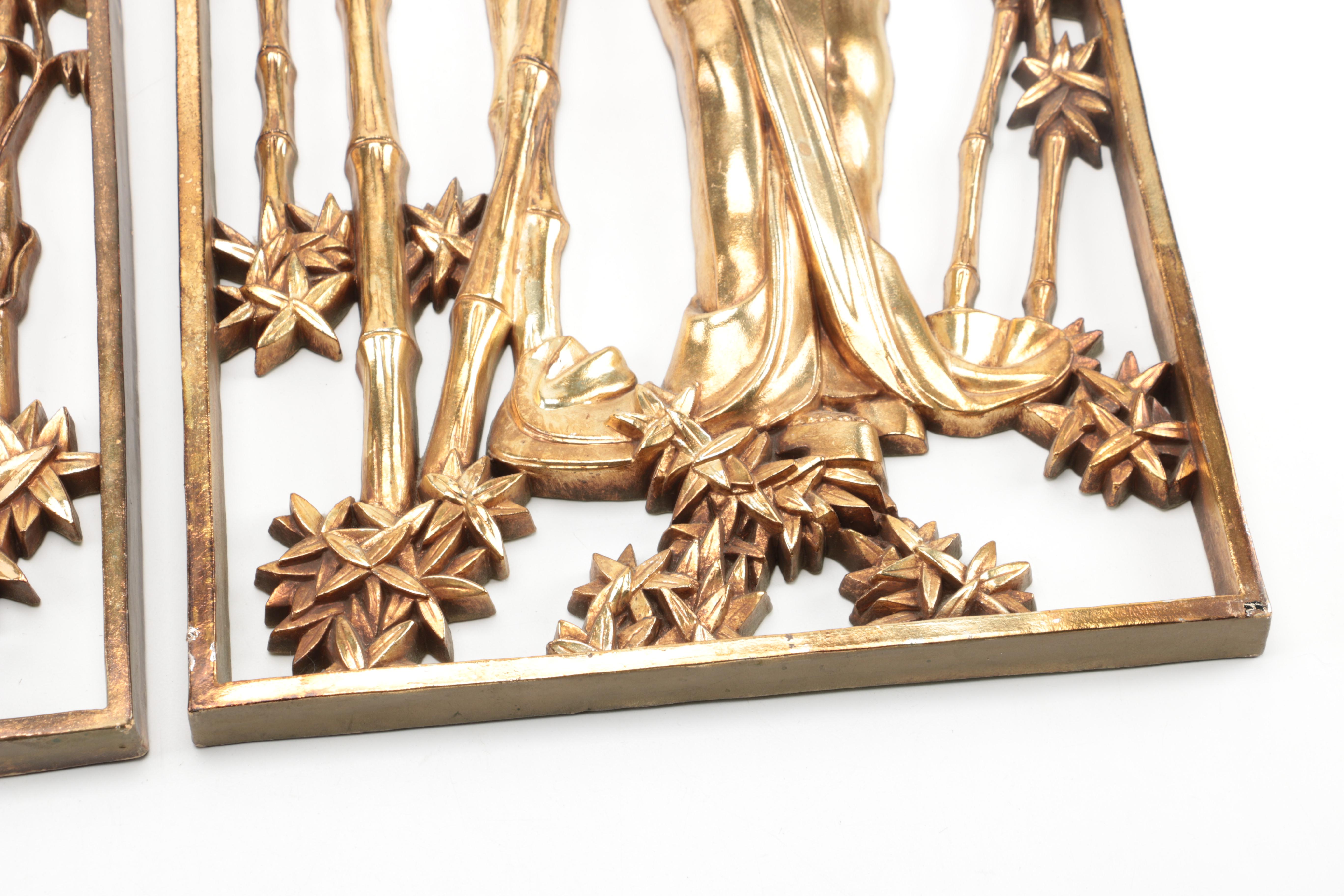 Pair of Asian Inspired Metal Wall Hangings