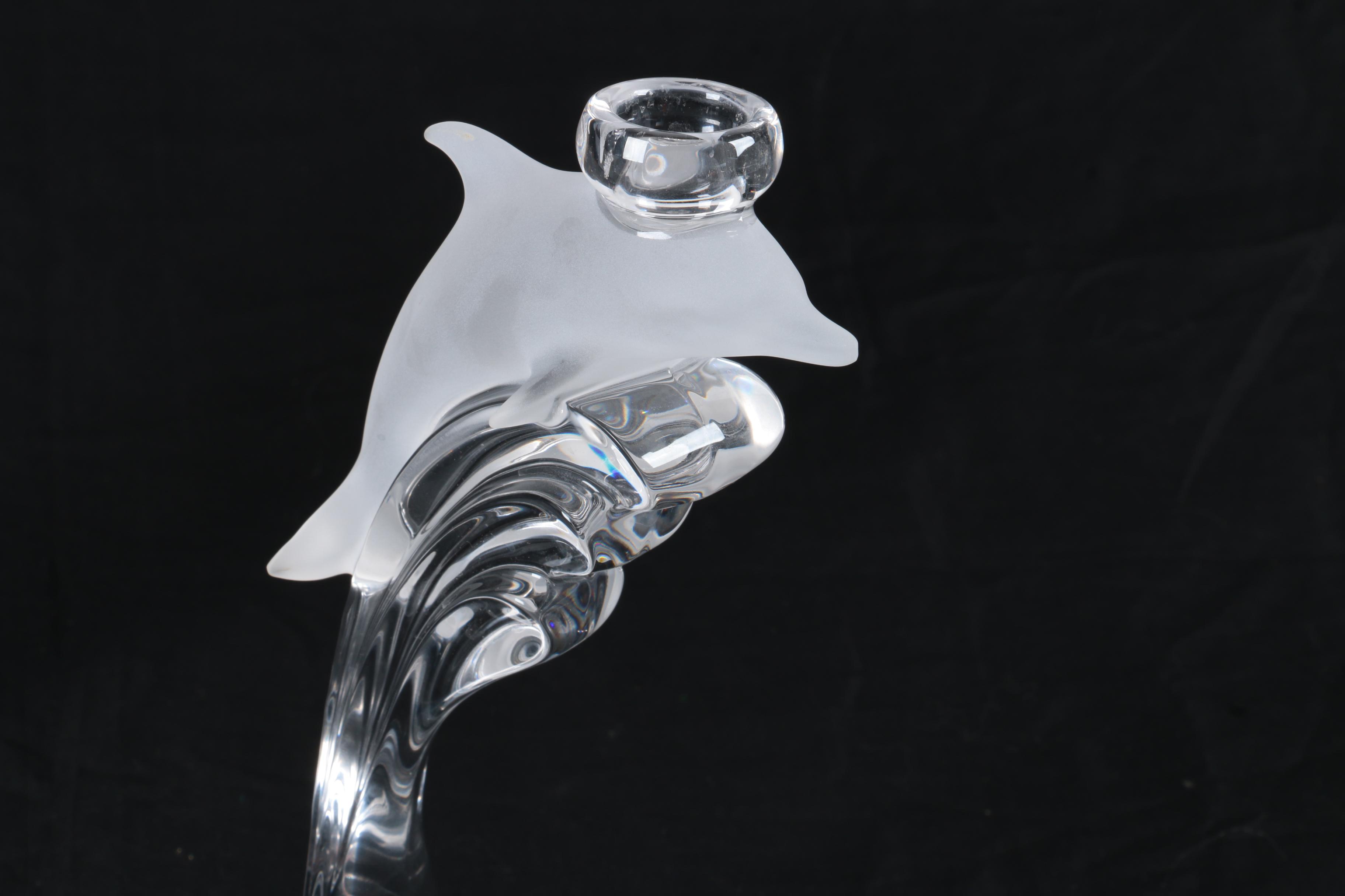 Pair of Lenox Crystal Dolphin Candlesticks