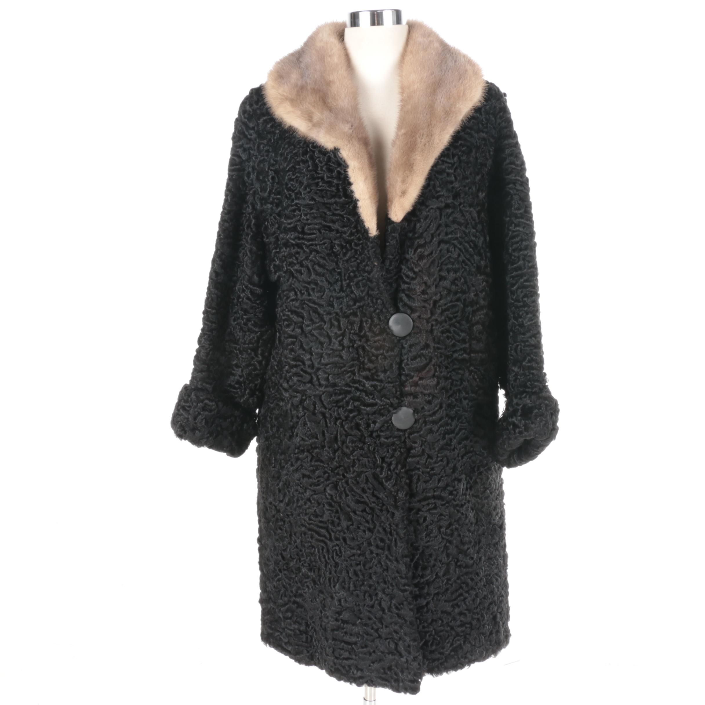 Women's Persian Lamb Coat with Mink Collar