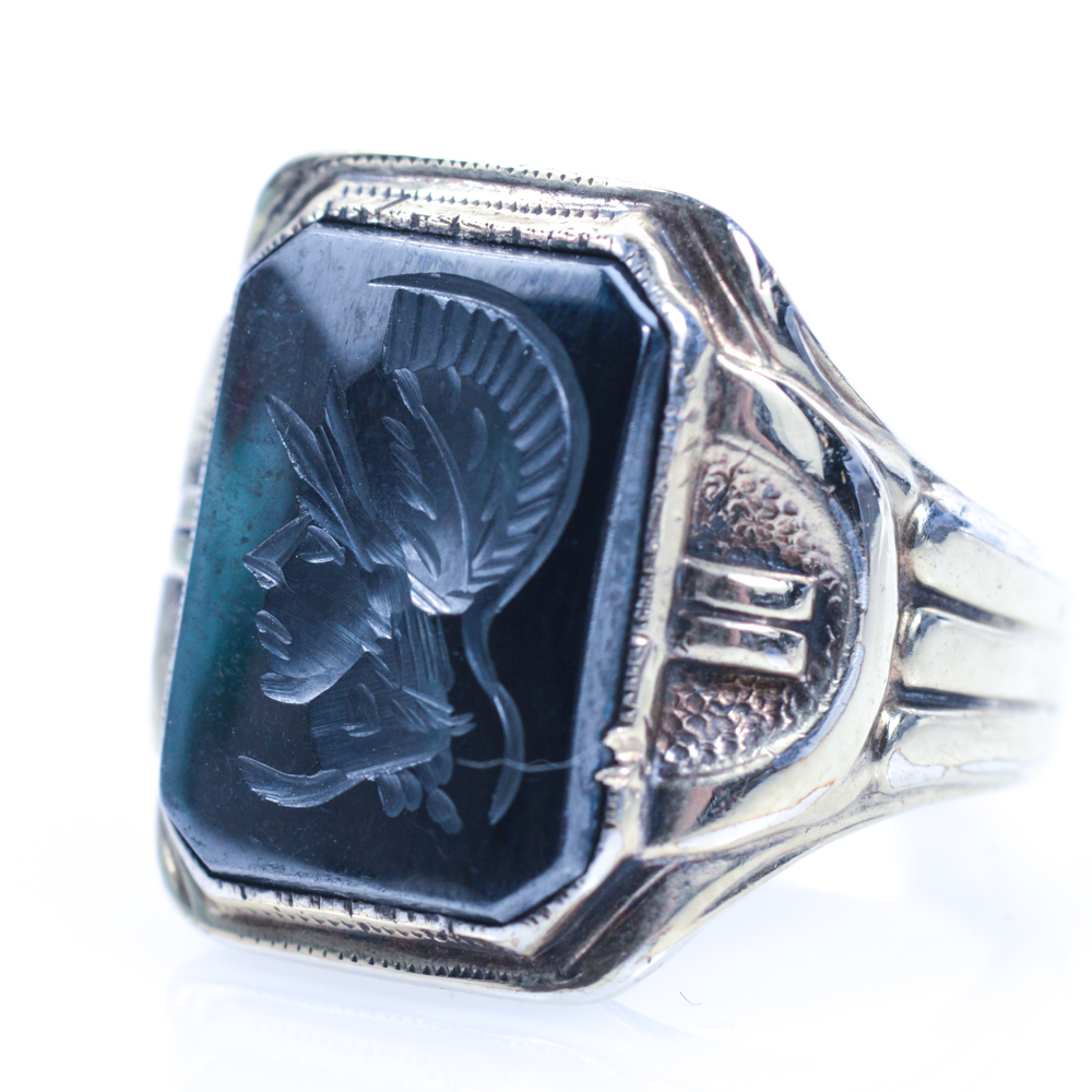 Sterling Silver and 10K White Gold Hematite Ring