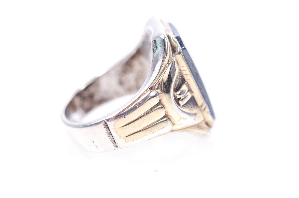 Sterling Silver and 10K White Gold Hematite Ring