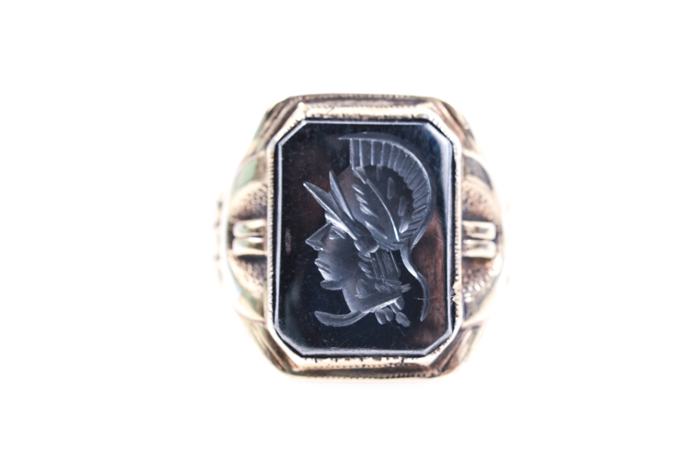 Sterling Silver and 10K White Gold Hematite Ring