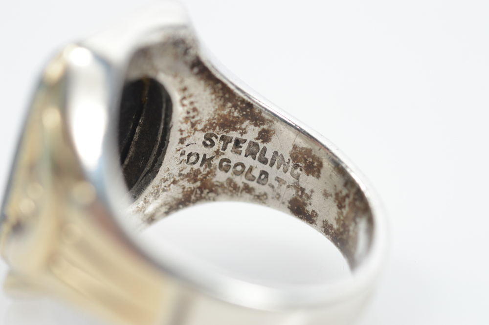 Sterling Silver and 10K White Gold Hematite Ring