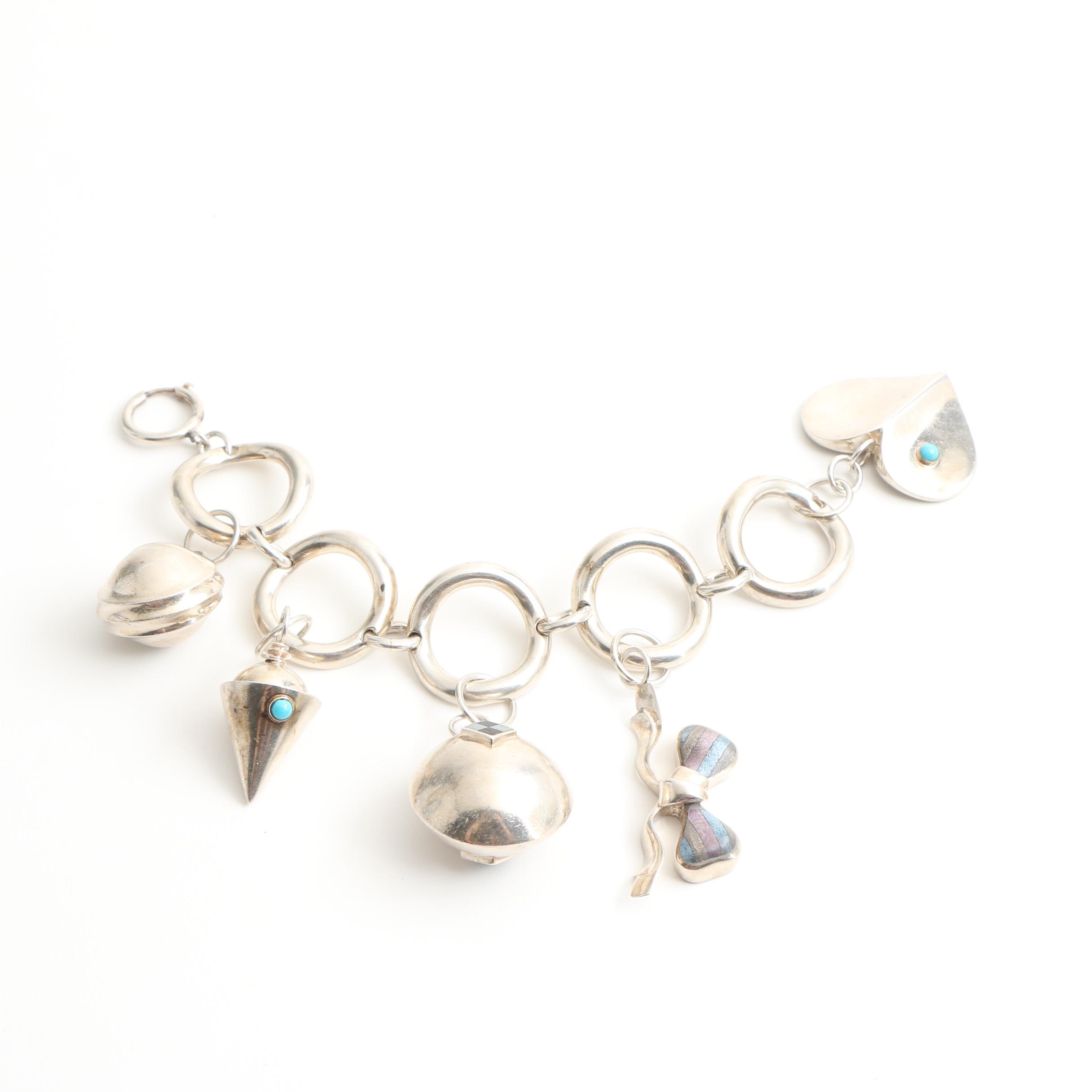 Sterling Silver Chunky Charm Bracelet