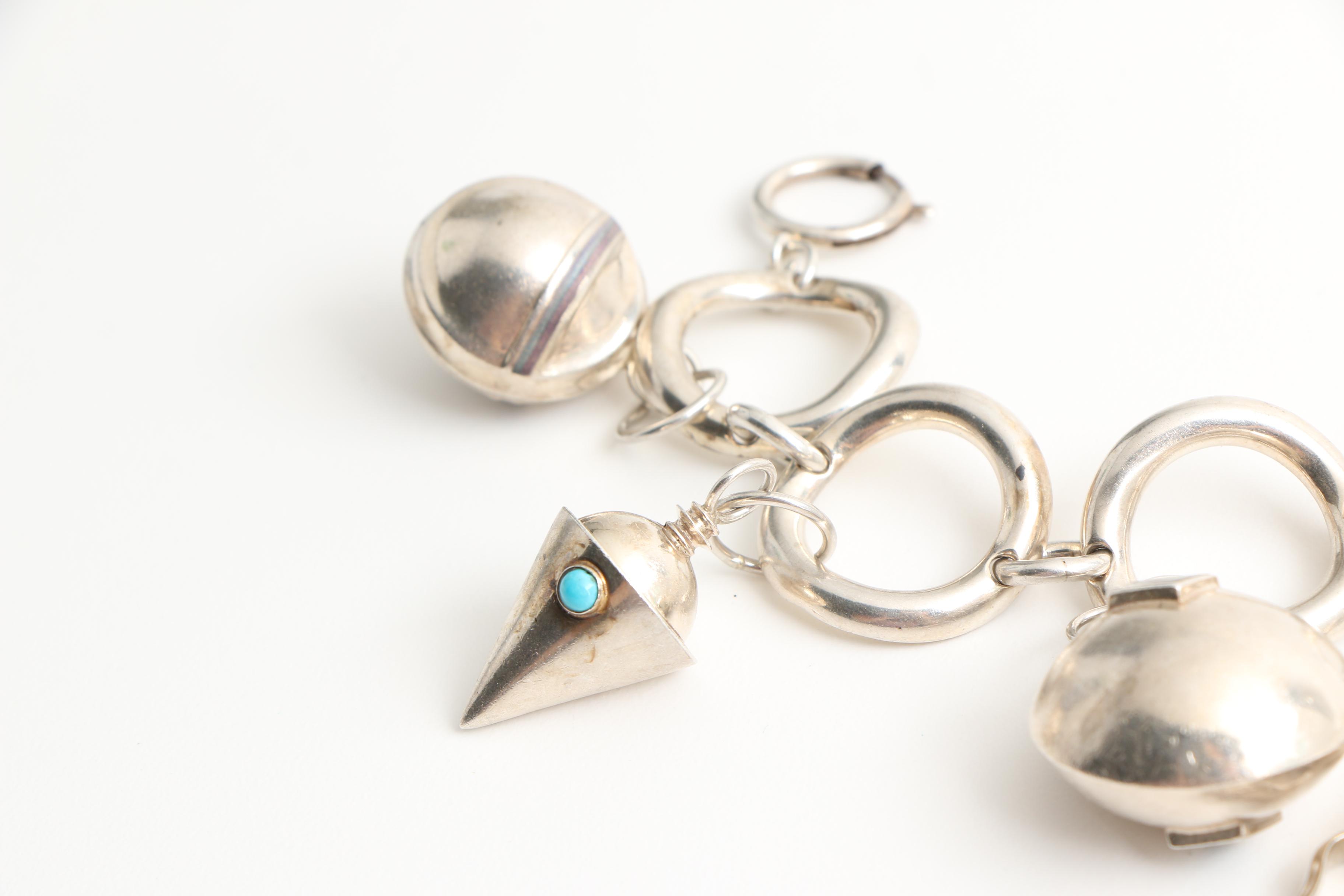 Sterling Silver Chunky Charm Bracelet