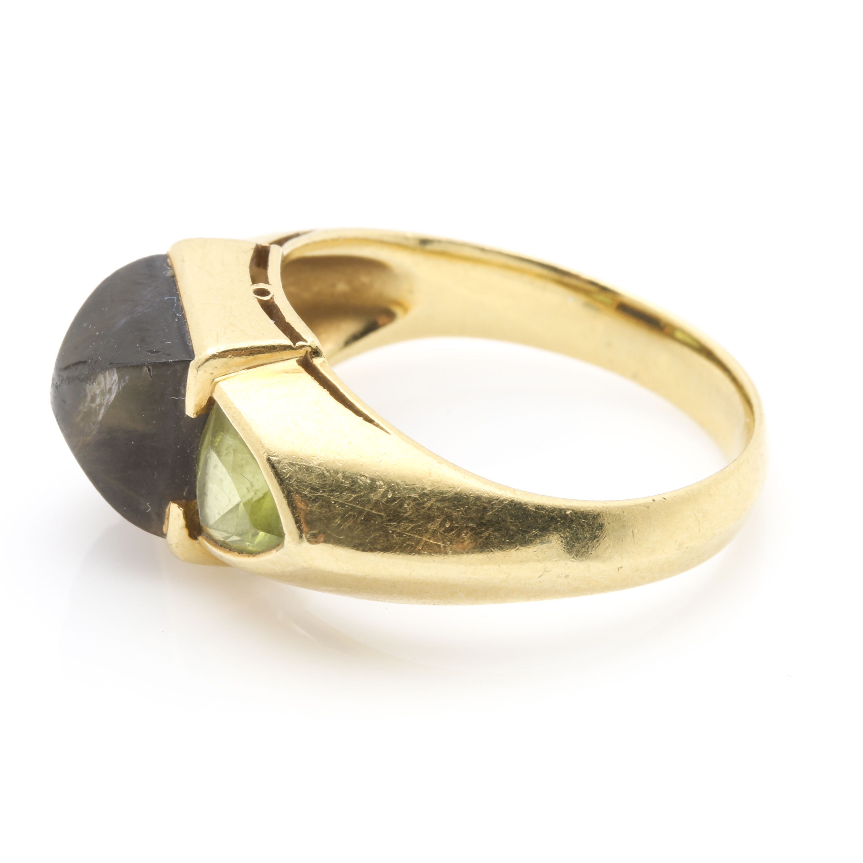 Larry Seegers 18K Yellow Gold Iolite and Peridot Ring