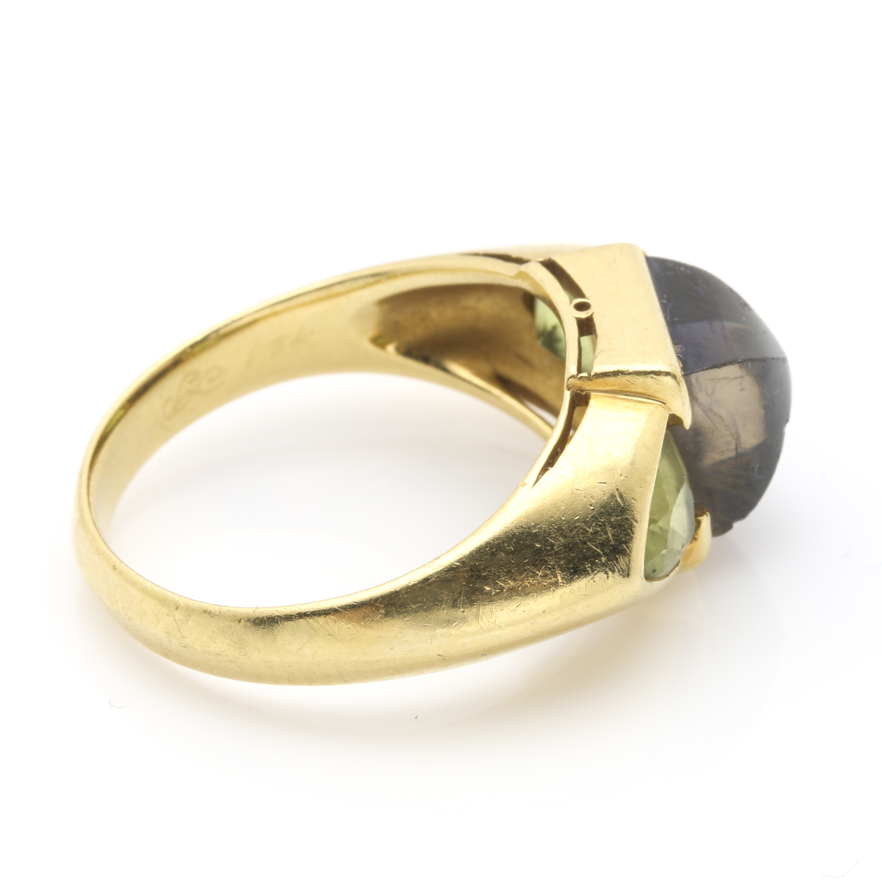 Larry Seegers 18K Yellow Gold Iolite and Peridot Ring