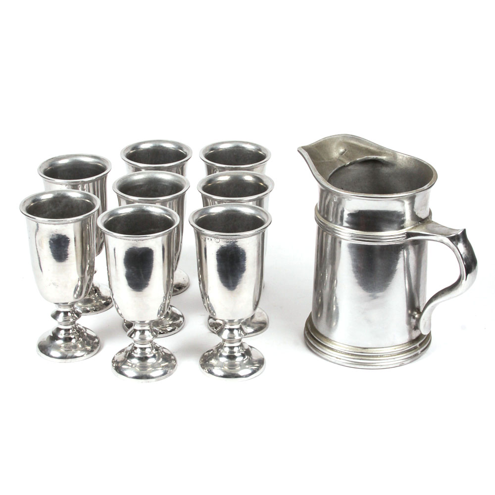 Set of Pewter Goblets and a Pewter Pitcher