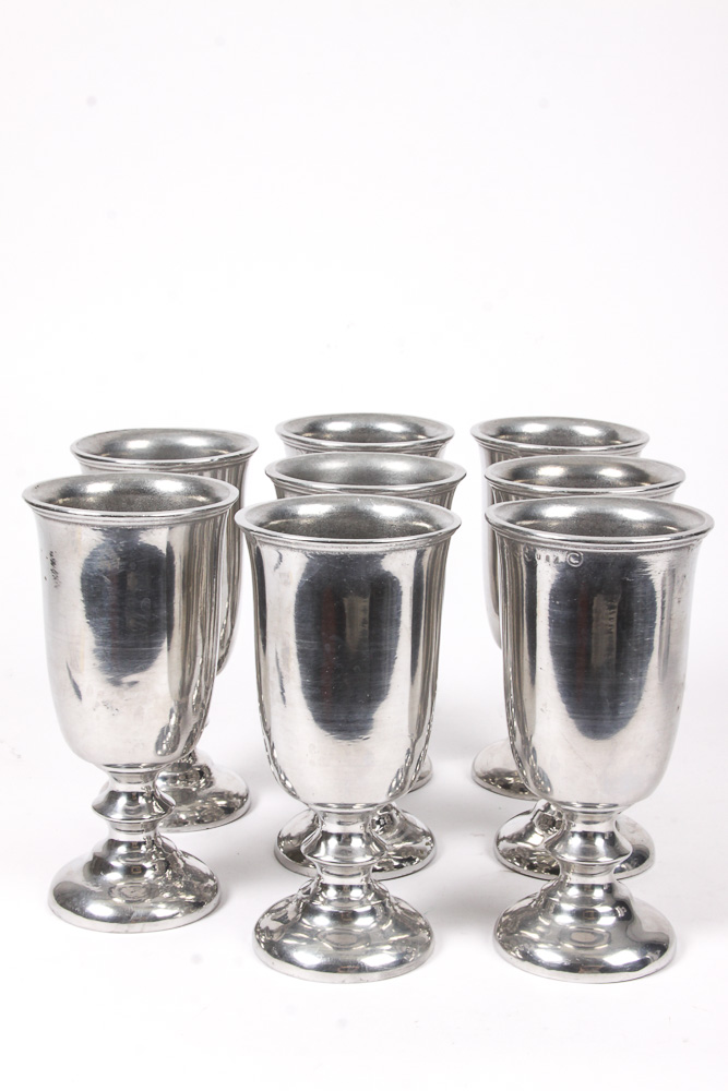 Set of Pewter Goblets and a Pewter Pitcher