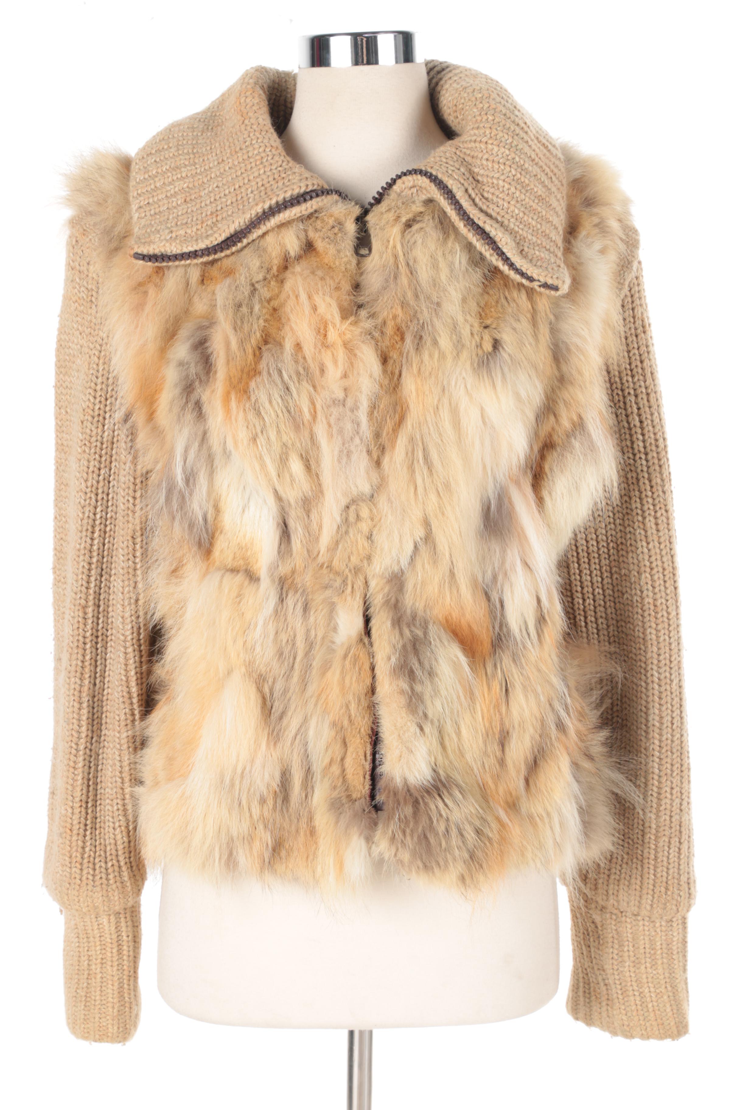 Coyote Fur Knit Jacket/Vest and Brown Leather Jacket