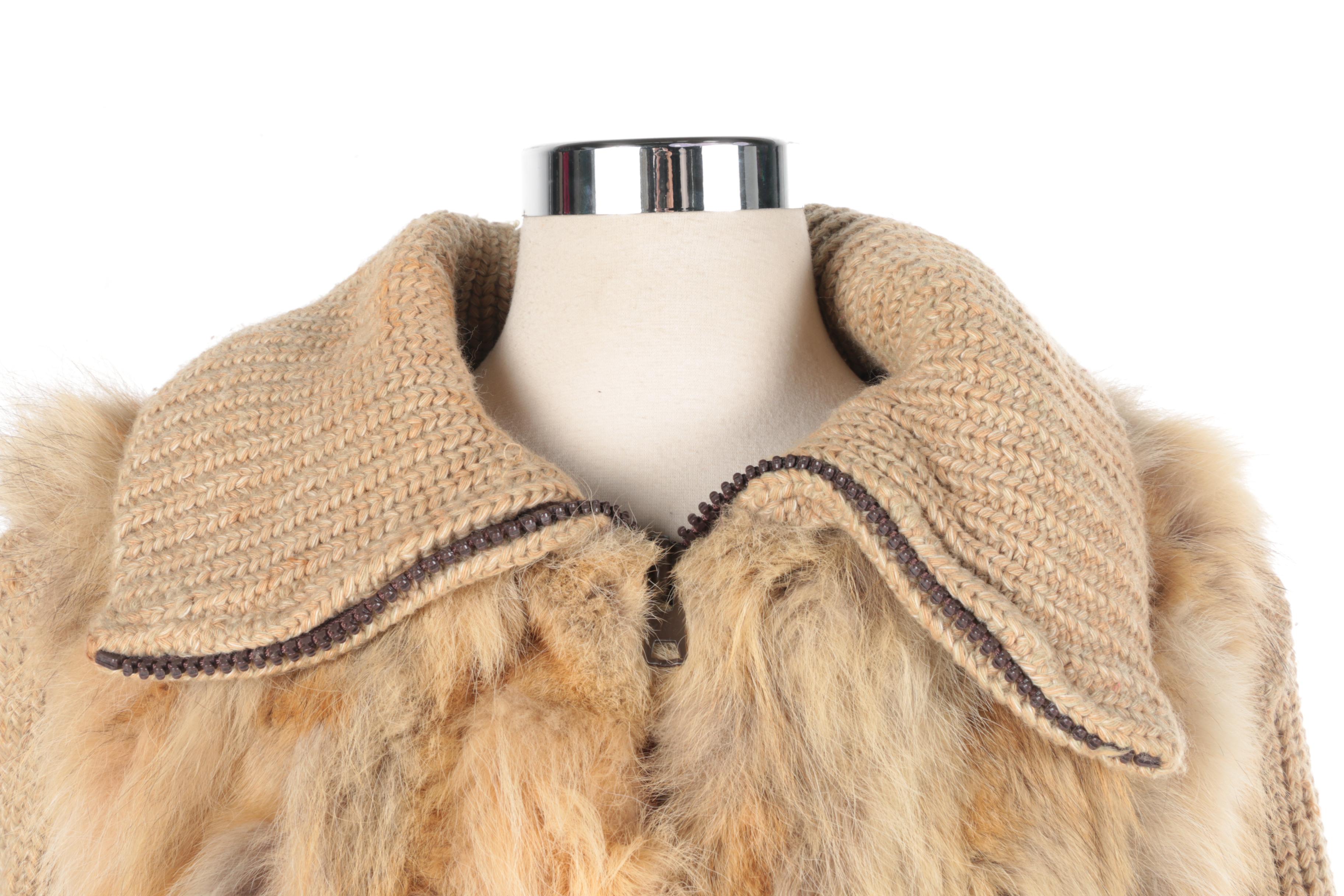 Coyote Fur Knit Jacket/Vest and Brown Leather Jacket