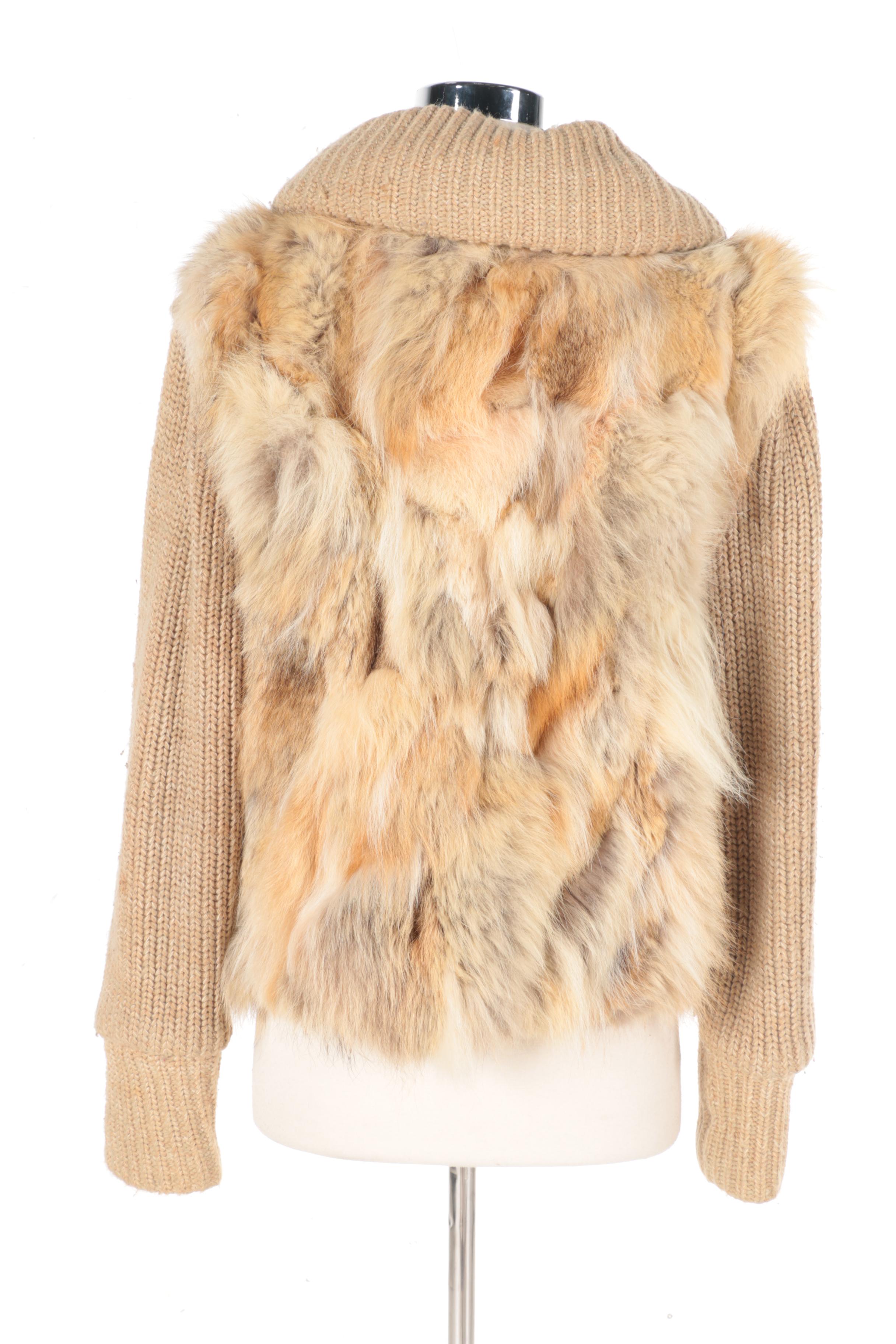 Coyote Fur Knit Jacket/Vest and Brown Leather Jacket
