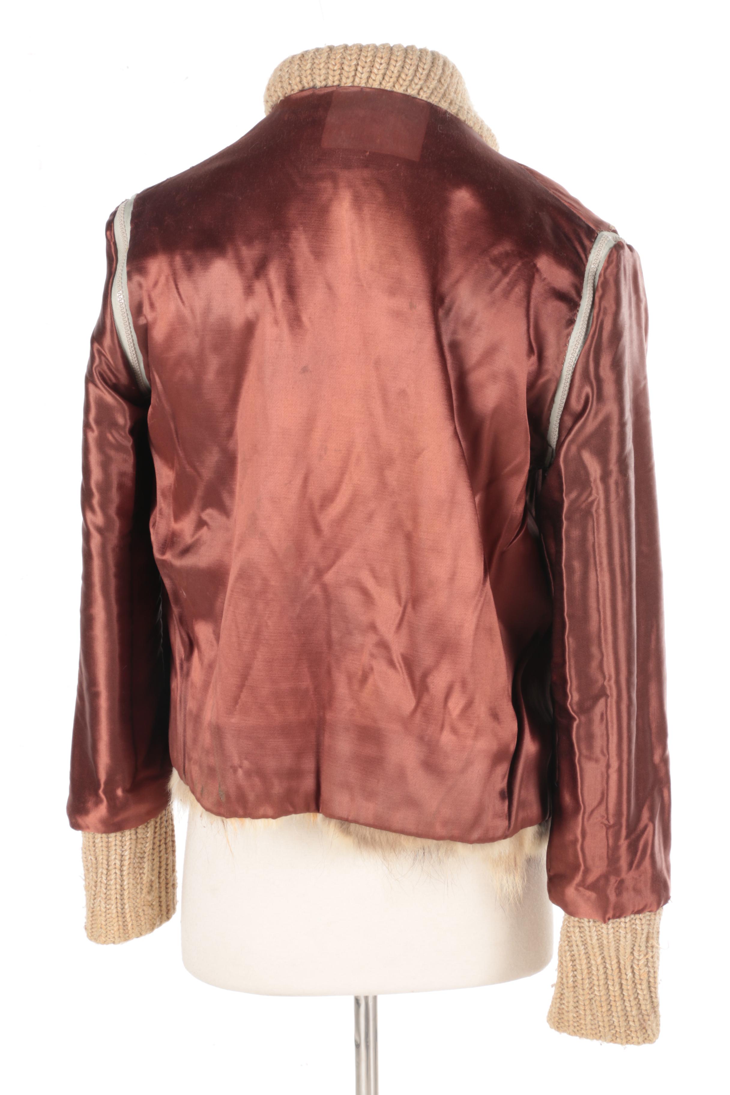 Coyote Fur Knit Jacket/Vest and Brown Leather Jacket