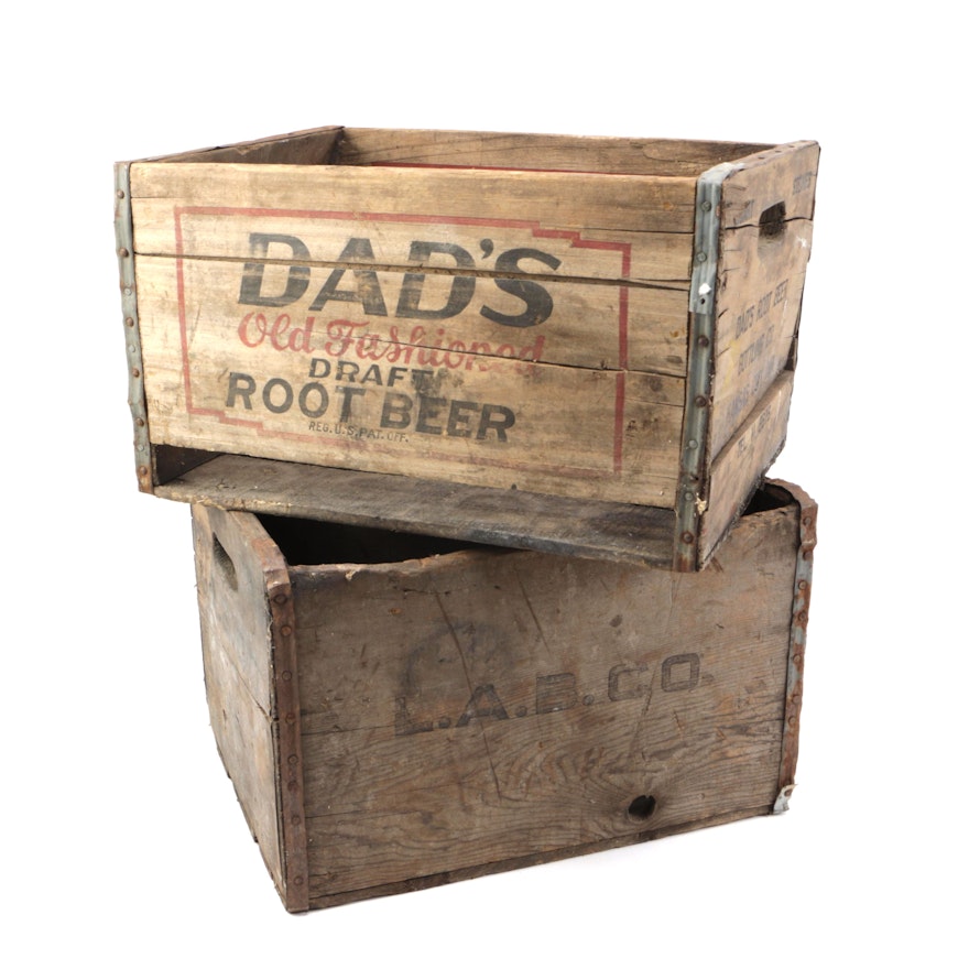 Vintage Wooden Advertising Crates, Including Dad's Root Beer